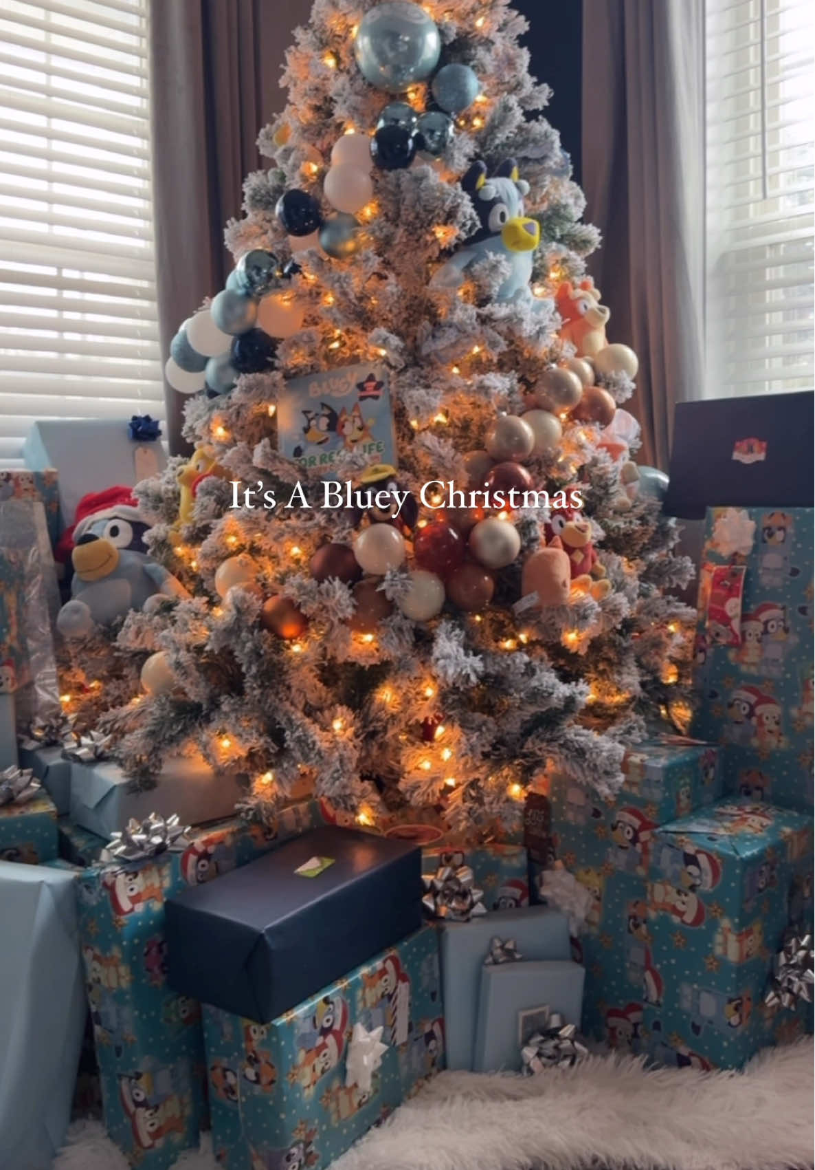 Merry Christmas Everyone! 🩵🧡💛 Here’s our Bluey tree with the gifts under it.  #bluey #christmastree #christmastheme #christmasdecor #christmasdecorating #momlife #toddlermom 