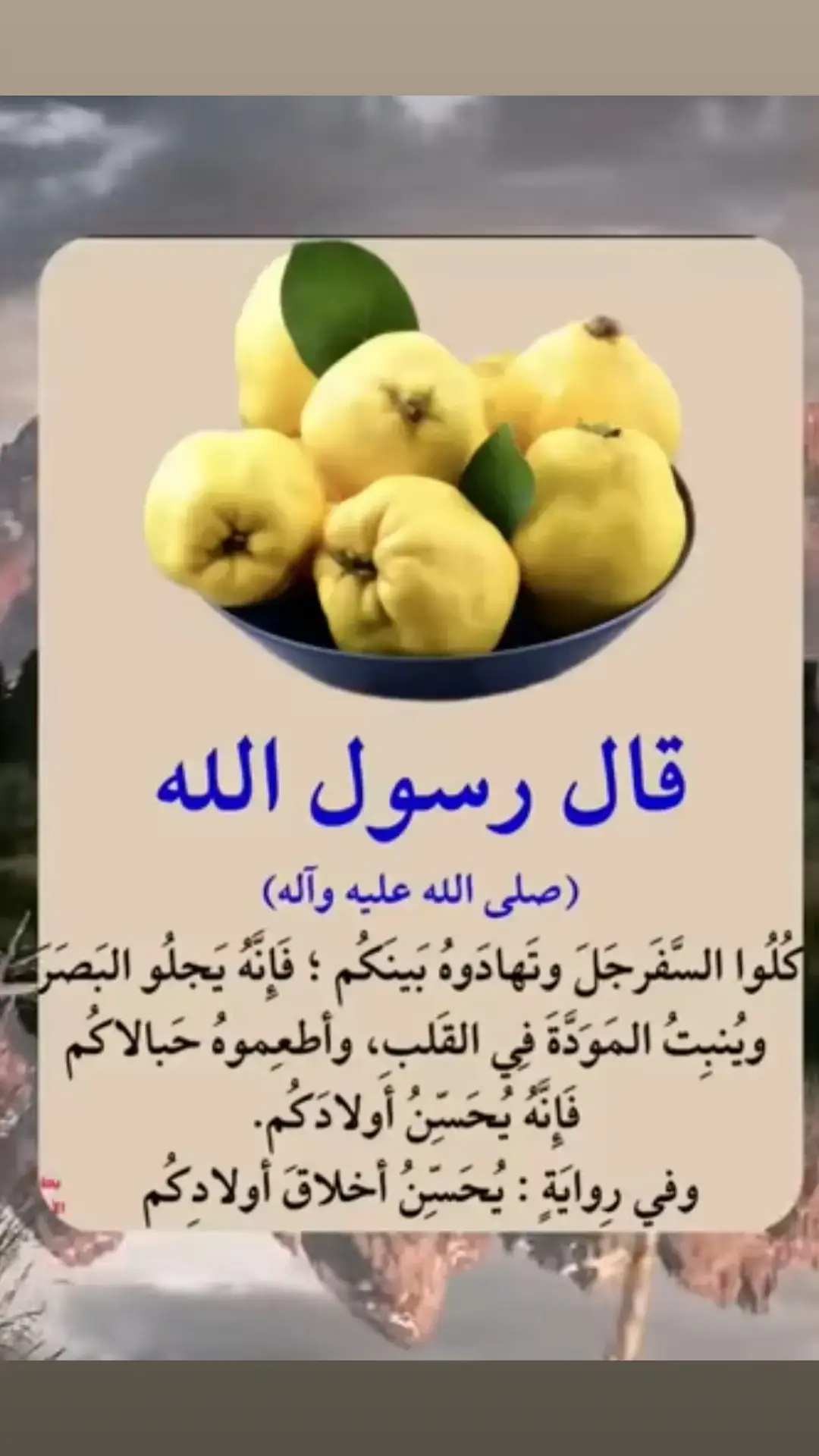 فوائد السفرجل عن رسول الله.