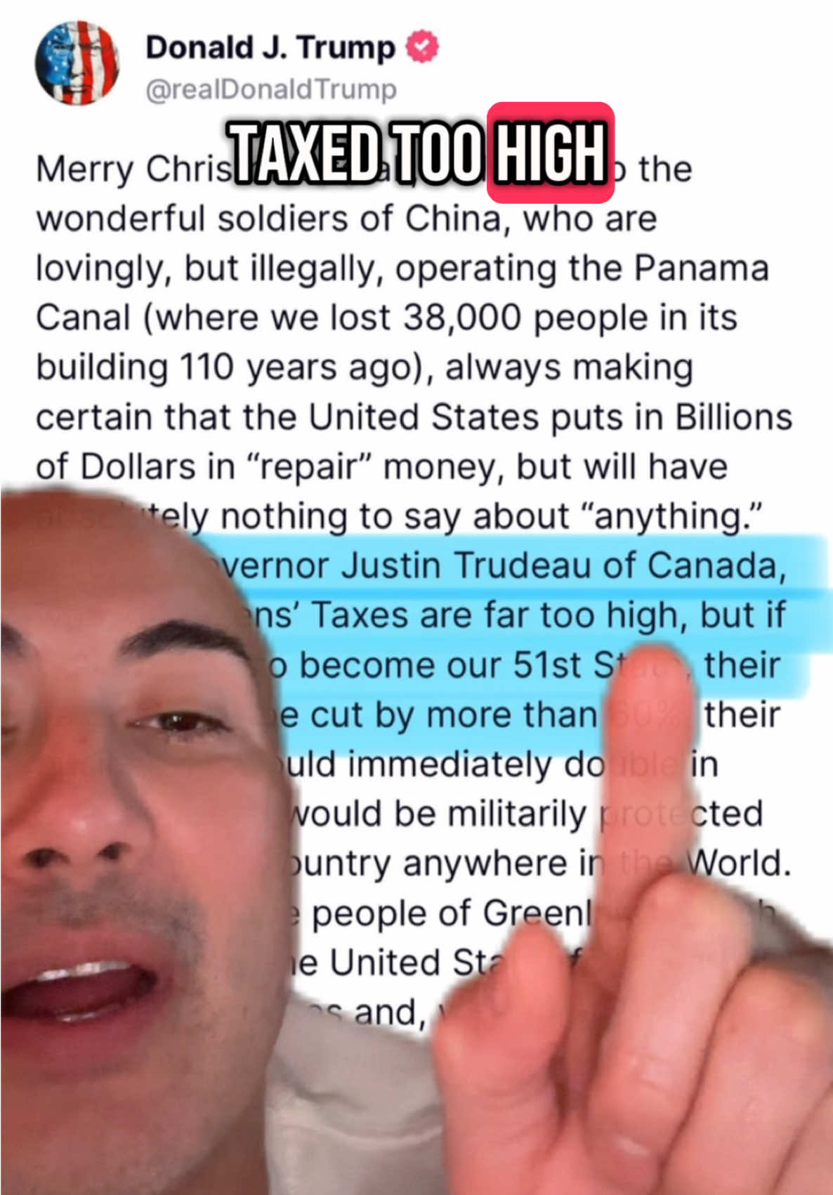 Merry Christmas trolling from Donald Trump. 😆  A 60% reduction in taxes sounds 😍 🤣🤣🤣 #donaldtrump #governortrudeau #trudeau #canada 