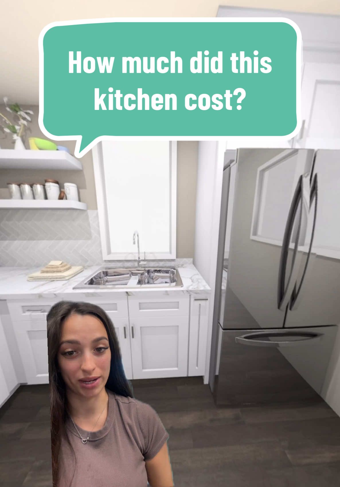 How much did you think these kitchen cabinets would cost? #kitchencabinets #cabinetsonabudget #kitchencost #whiteshakercabinets #cabinetcost #lilyanncabinets #greenscreenvideo #greenscreen 