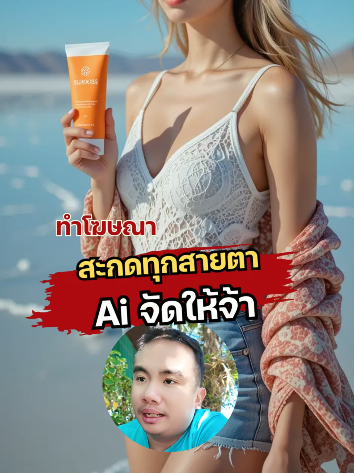 ทำโฆษณา ครีมกันแดด ยังไง ให้สะกดทุกสาย ตาก็ต้องใช้ภาพ แบบนี้เลย จ้า AI จัดให้ ##triplenext #NewAi #AI