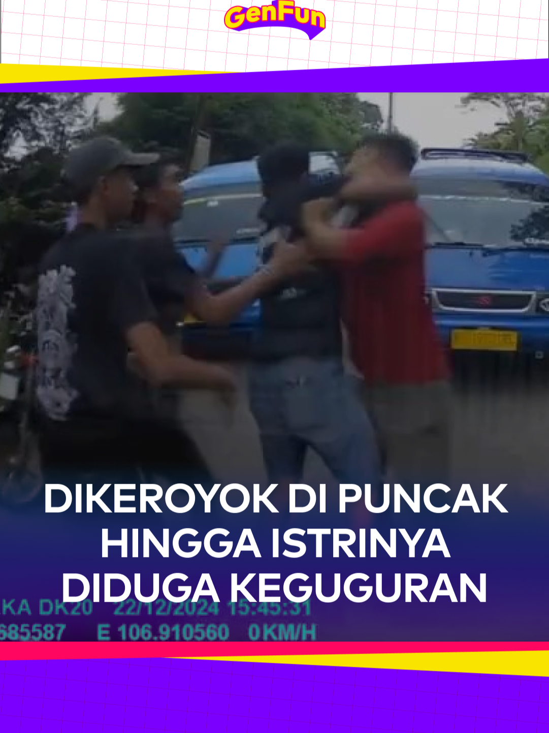 Terjadi pengeroyokan di Jalur Alternatif Puncak, Bogor, Jawa Barat pada Minggu, 22 Desember 2024. Pengeroyokan itu bermula ketika korban yang mengendarai mobil tak sengaja menyenggol bapak-bapak dengan spion. . Korban tak sengaja menyenggol bapak tersebut lantaran harus melewati mobil mogok di jalur yang sempit. Usai tak sengaja menyenggol, pemuda di sekitar marah-marah sampai memukul mobil korban. . Istri korban yang tak terima pun mendebat para pelaku hingga sang suami akhirnya dikeroyok. Usai kejadian itu, sang istri yang tengah hamil 8 bulan mengalami nyeri pada kandungannya. . Korban yang tak terima atas perlakuan tersebut akhirnya melapor pada kepolisian. Satreskrim Polres Bogor akhirnya menangkap tiga pelaku yang merupakan warga Desa Sukagalih, Kecamatan Megamendung, Bogor, Jawa Barat pada Rabu malam, 25 Desember 2024. . #Puncak #Bogor #PuncakBogor