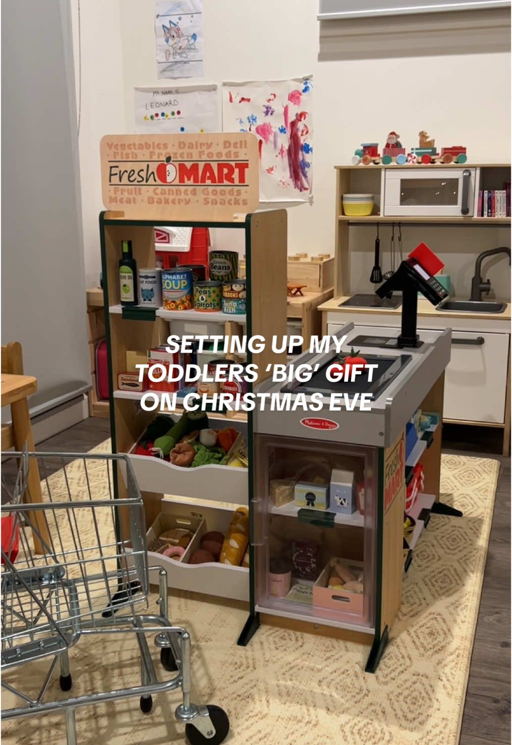 If you need me, I’ll be clocking into my second job at the grocery store every evening 🛒 Grocery store & trolley from @Melissa & Doug  Had the funnest project over the last few month thrifting items to stock this little shop  Sets from @Tara Treasures @kmart australia @IKEA & @Le Toy Van  #pretendplay #toddlertoys #melissaanddoug #melissaanddouggrocerystore #grocerystore #playroom #kidstore #christmaseve #christmaspresents 