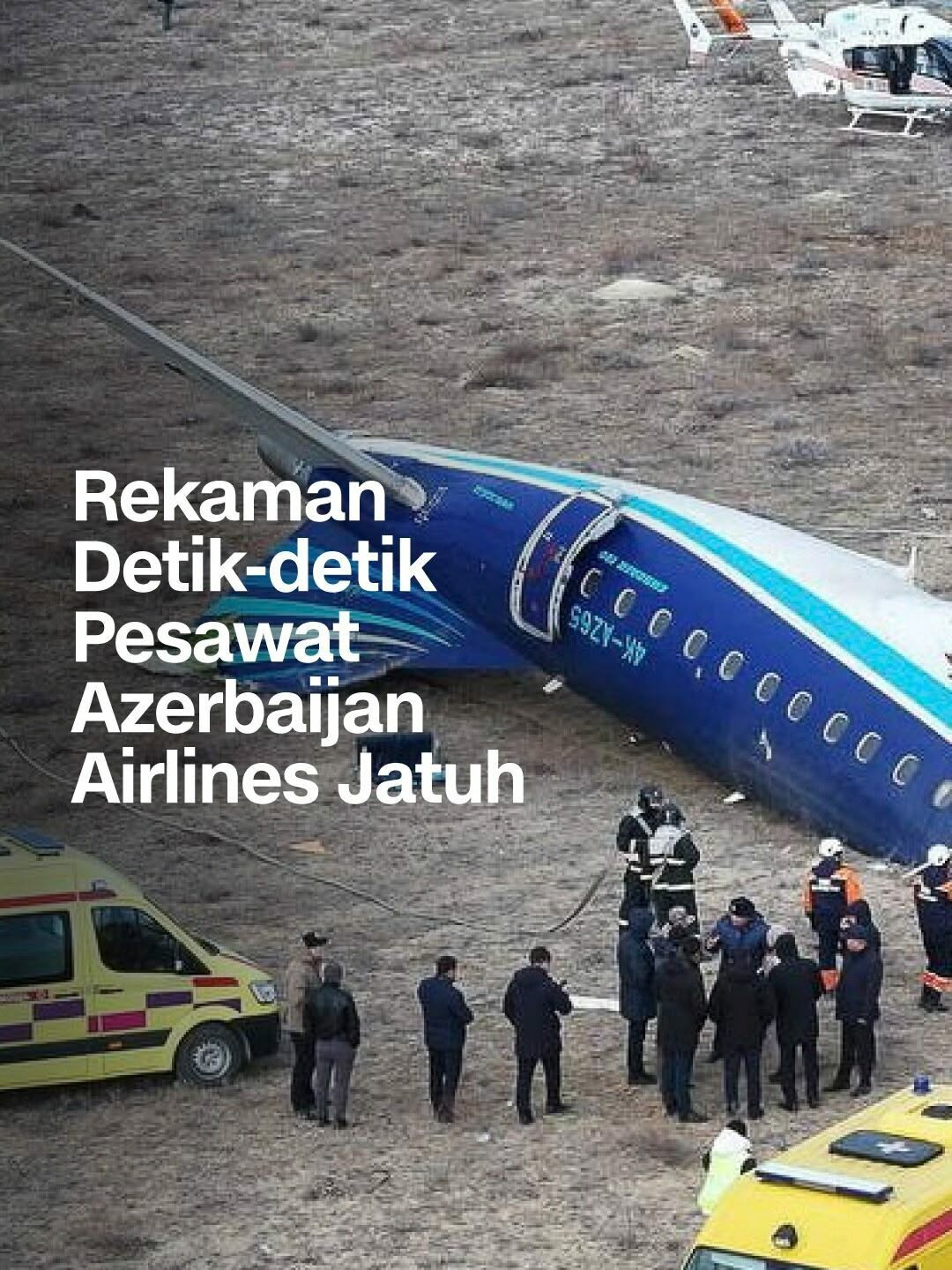 Sebuah rekaman video amatir memperlihatkan detik-detik pesawat Azerbaijan Airlines jatuh dan meledak di wilayah pesisir dekat Kota Aktau, Kazakhstan, Rabu (25/12).⁣ ⁣ Tampak ledakan dan asap hitam pekat mengepul beberapa detik usai pesawat tersebut menghantam daratan.⁣ ⁣ Otoritas setempat membeberkan sebanyak 32 orang selamat dari kecelakaan pesawat jenis Embraer 190 yang ditumpangi 67 orang tersebut. ⁣ ⁣ Baca berita selengkapnya di cnnindonesia.com.⁣ -⁣ (📸 oleh Reuters)⁣ #cnnindonesia #cnnindonesiacom #AzerbaijanAirlines #Kazakhstan