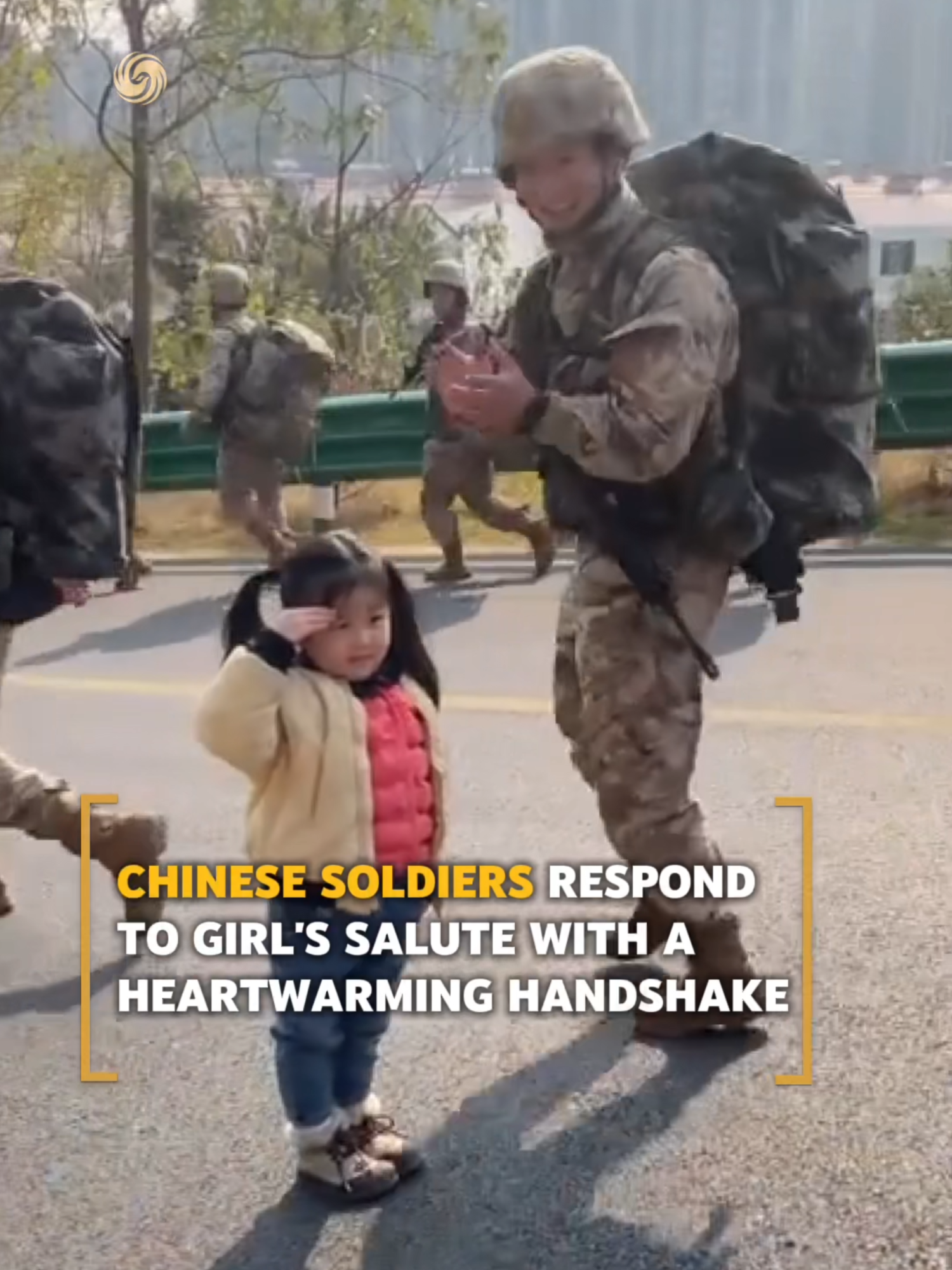 Chinese soldiers encountered a girl saluting during their training and responded with a handshake. What a heartwarming and adorable moment!🥰 #chinanews #chinatrend #cute #soldier #salute #heartwarming #fyp #viral #kids