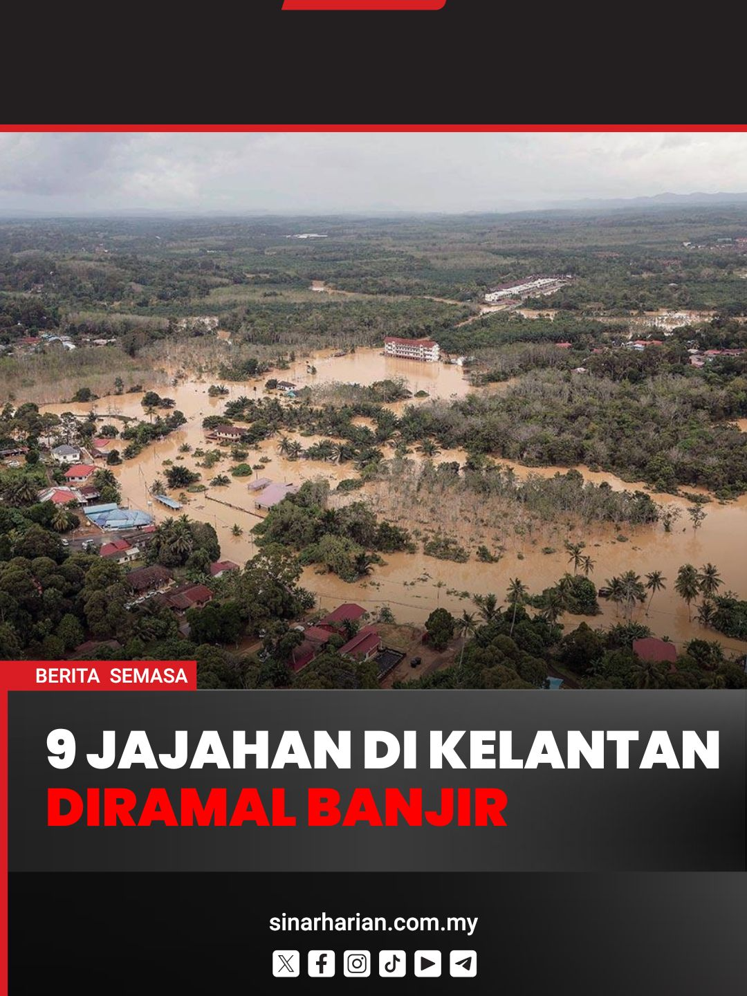 JPS ramal banjir landa 9 jajahan di Kelantan Ahad depan Jabatan Pengairan dan Saliran (JPS) meramalkan kemungkinan berlaku banjir di sembilan jajahan di Kelantan dalam tempoh tiga hari bermula Ahad depan. JPS menerusi kenyataan memaklumkan jajahan yang terlibat ialah Tumpat, Pasir Mas, Kota Bharu, Pasir Puteh, Bachok, Tanah Merah, Machang, Kuala Krai dan Jeli. Anda boleh baca berita penuh di portal Sinar Harian di www.sinarharian.com.my atau swipe up di IG story serta jangan lupa follow IG @sinarharian untuk berita terkini dalam dan luar negara. #SinarHarian #BeritaSemasa #RamalanBanjir #Kelantan