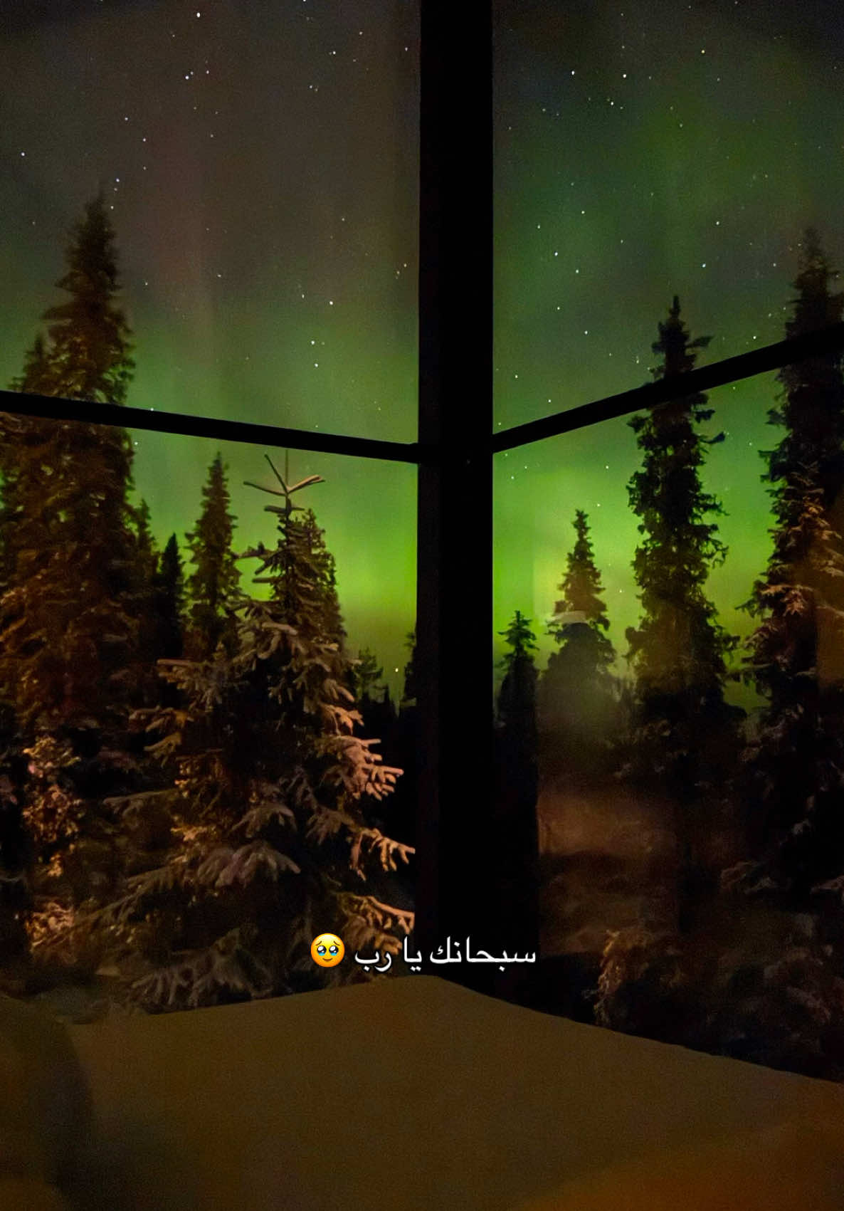 ثاني مرة أشوووفه بس الشعوور كأنه أول مرة 🥹💚  A dreamy moment in a place as magical as its name ✨ @magicalpond  #northernlights #finland #lapland