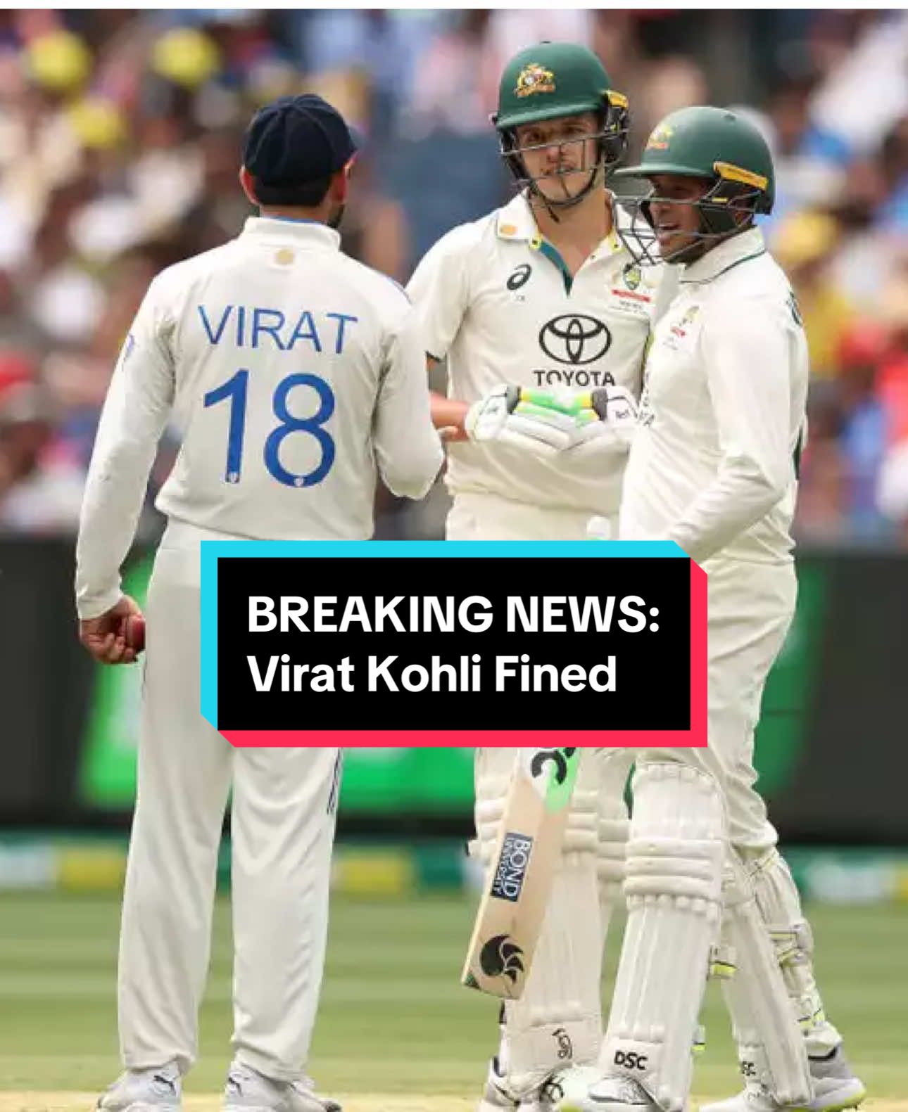 🔥 The BGT Intensifies: Virat Kohli has received a penalty of 20% of his match fee and has assigned 1 demerit point due to the shoulder-barge incident involving Sam Konstas.  #viratkohli #samkonstas #mcg #bgt2024 #boxingdaytest #ausvsind #bgt #bordergavaskartrophy 