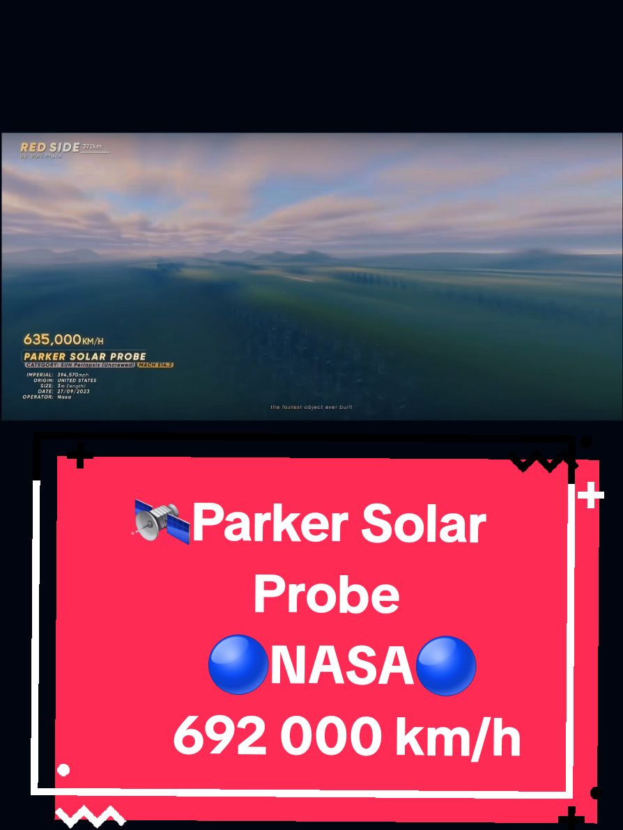 🛰Parker Solar Probe ✯NASA✯ -It will approach to within 9.86 solar radii (6.9 million km or 4.3 million miles) from the center of the Sun, and by 2025 will travel, at its closest approach, as fast as 690,000 km/h (430,000 mph) or 191 km/s, which is 0.064% the speed of light. It is the fastest object ever built on Earth. #nasa #parker #solar #parkersolarprobe #satellite #sond #speedup #space #most #f #foryoupage❤️❤️ #fyp #spasernas #CapCut 