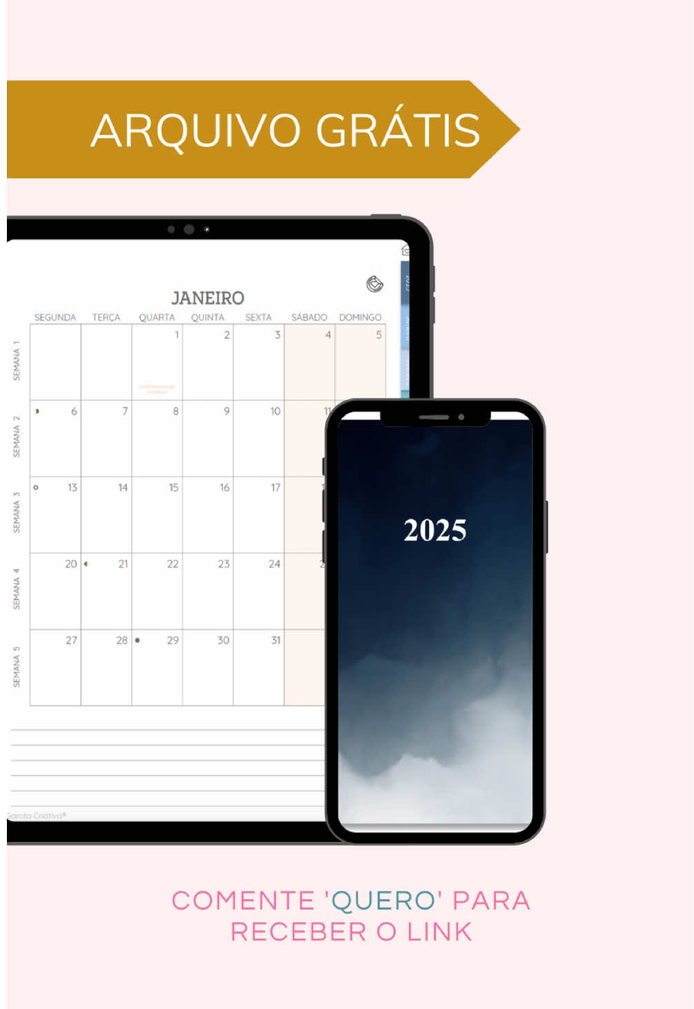 ✨ Comece 2025 com organização e estilo! O freebie de janeiro já está disponível: um Planner Mensal Digital 2025 completinho pra te ajudar a planejar seus meses com praticidade. 📱 Perfeito para usar no tablet ou iPad/iPhone com apps como GoodNotes e Samsung Notes. E o melhor? É grátis! 🎁 Quer garantir o seu? Acesse https://plannercriativo.com.br/freebies/ para baixar gratuitamente