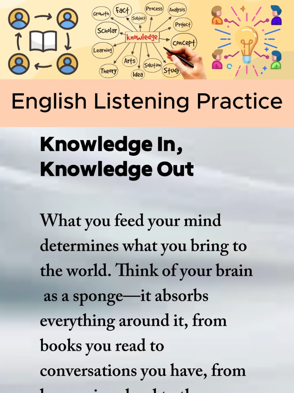 Knowledge in Knowledge Out, share your knowledge, spread knowledge. Daily English listening 🎧 and speaking 🗣️ practice by narration and short story  #english #englishlistening #englishspeaking #englishpractice #dailyenglish #englishclass #englishlearning #englishconversation #englishcommunication #knowledgeispower #spreadknowledge #shareknowledge #learning #inspirational 