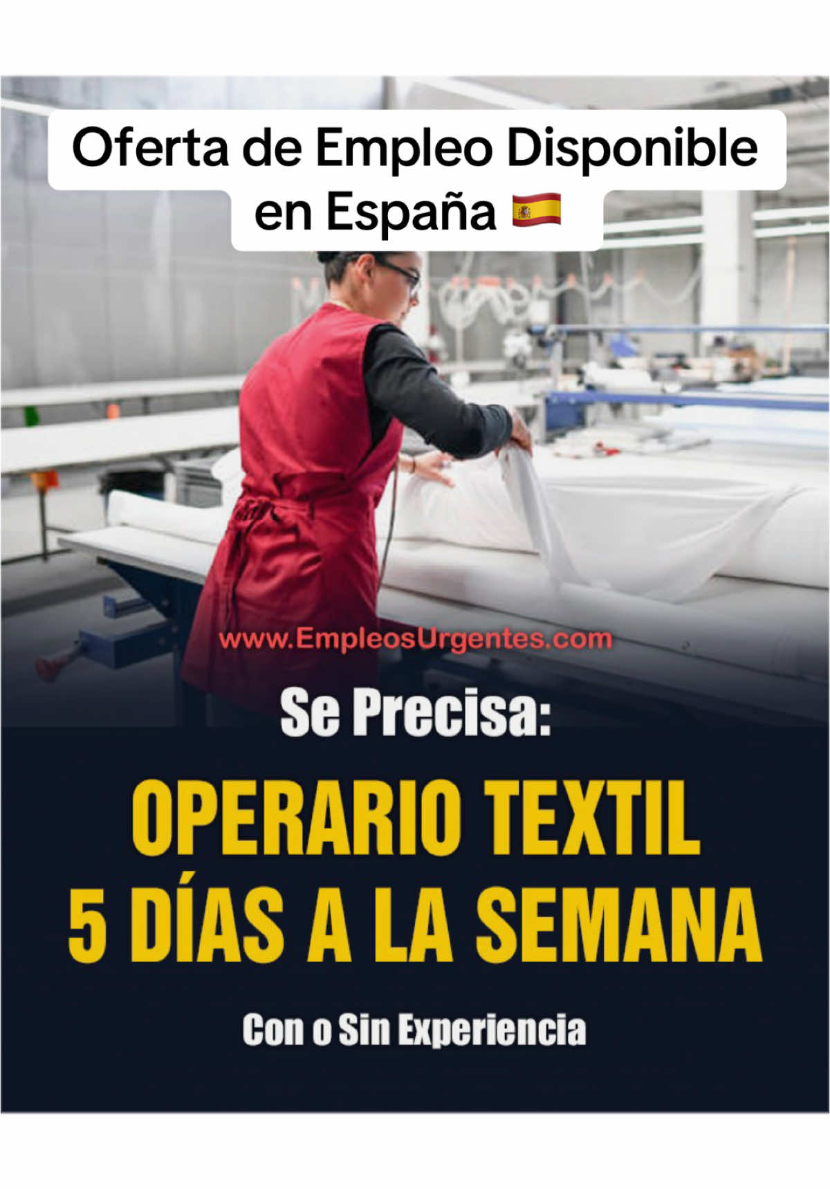 Aplicar en 👉 www.EmpleosUrgentes.com 👈 *Se Precisa Operario/a para el Sector Textil 5 Días a la Semana (Con o Sin Experiencia), Turno de Mañana. Ofertas de Empleos Disponibles en España  ﻿#empleosurgentes #oportunidadlaboral #empleos #trabajo #empleo #ofertasdeempleo #trabajos #sinexperiencia #ofertasdetrabajo #ofertaslaborales #vivirenespaña #españa #trabajarenespaña #trabajoenespaña #trabajarenespaña #job #jobs #españajobs #operario #operariotextil #empresatextil #operator