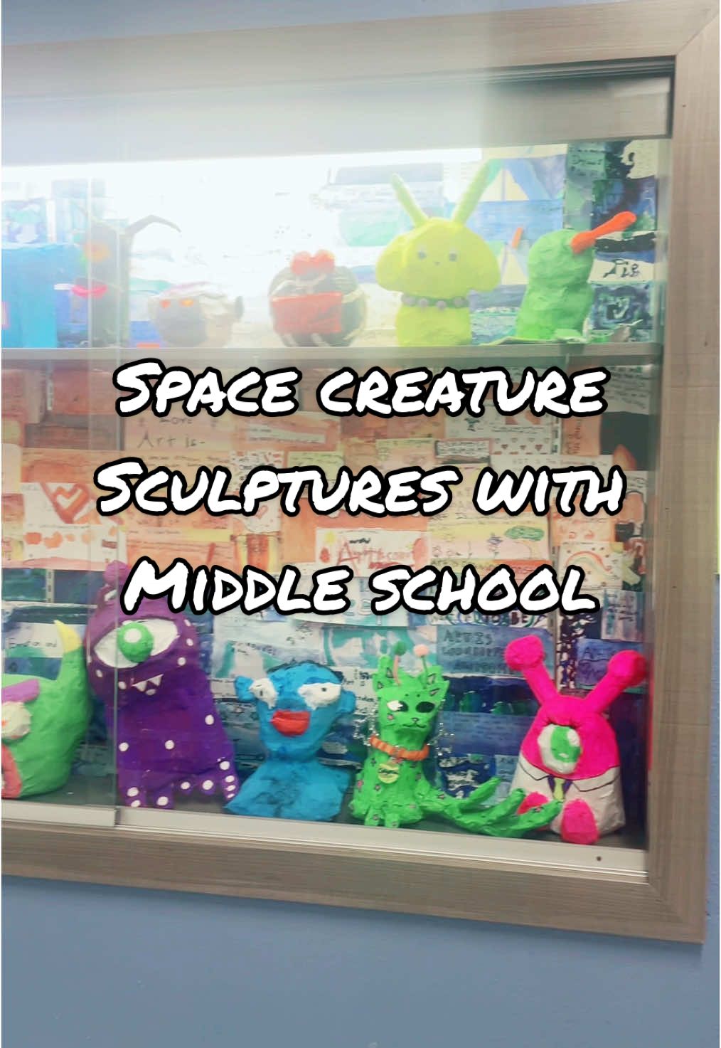 Middle school space creature sculptures for the glow room! * * * #MiddleSchoolArt #ArtTeacher #ArtRoom #ArtClass #SculptureProject #MiddleSchoolSculpture #PapierMache #Armature #MiddleSchoolArtLesson 