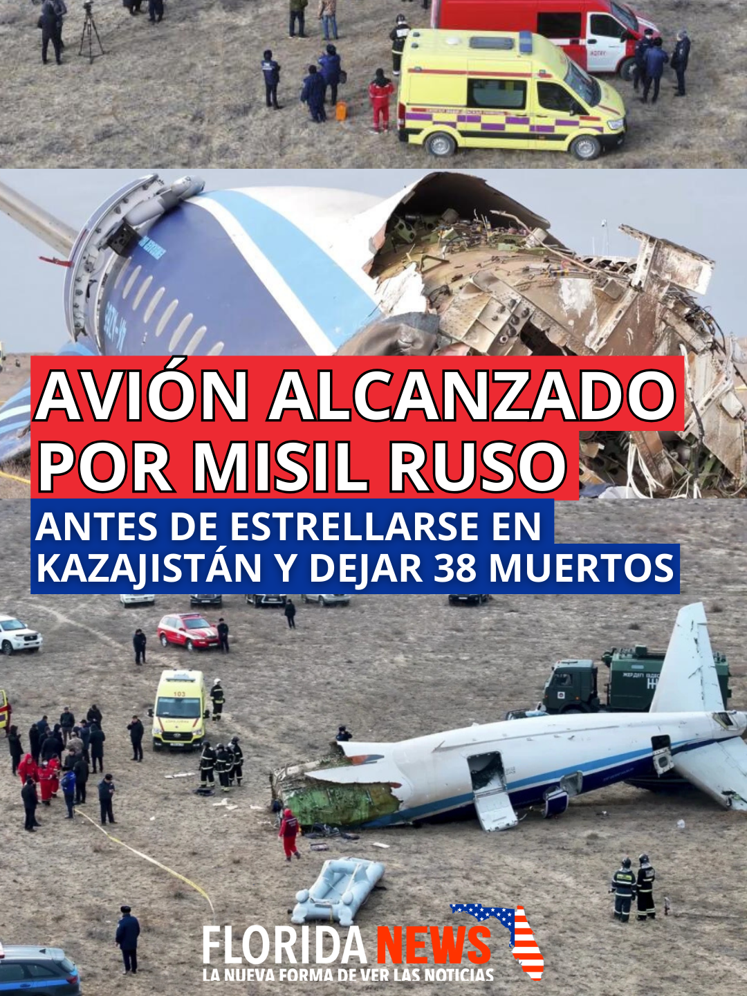 Avión de Azerbaiyán alcanzado por misil ruso antes de estrellarse en Kazajistán Lo que comenzó como un accidente aéreo, ahora es un caso de gran incertidumbre internacional. Fuentes del gobierno de Azerbaiyán han revelado que el vuelo AZAL 8432, que se estrelló el miércoles en Kazajistán dejando 38 muertos y 29 sobrevivientes, habría sido impactado por un misil antiaéreo ruso mientras volaba sobre el espacio aéreo de Grozni, Rusia.  Las autoridades azerbaiyanas afirman que el avión, que había despegado desde Bakú, fue alcanzado por metralla de un misil tierra-aire. El mundo está a la espera de una investigación exhaustiva para esclarecer lo sucedido. Nota Completa en nuestro canal de YouTube  https://youtu.be/DMdCuYwcOTk  www.floridanewsmiami.com #NoticiaDeÚltimaHora #AccidenteAéreo #VueloAZAL8432 #MisilRuso #InvestigaciónAérea #Kazajistán #Azerbaiyán #CrisisInternacional #ConflictoAéreo #SeguridadAérea #FloridaNewsMiami