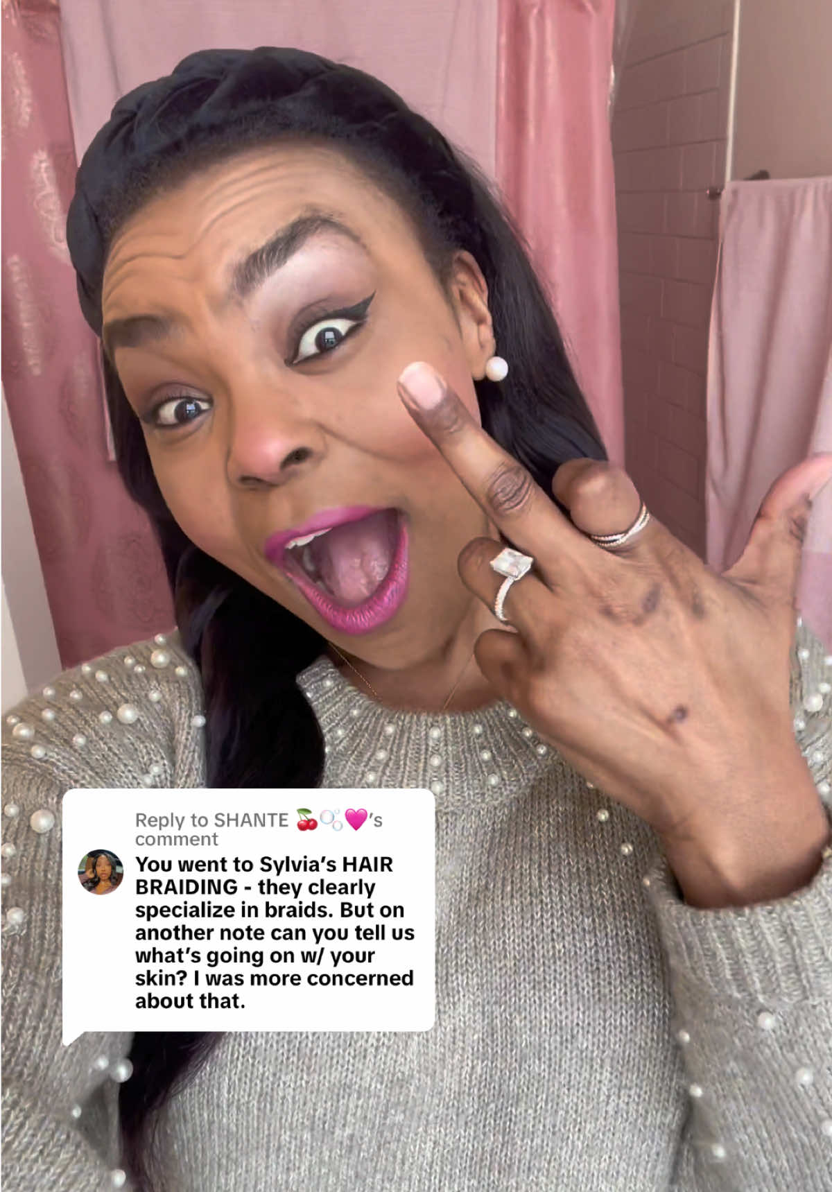 Replying to @SHANTE 🍒🫧🩷 Well, thank G-d for makeup to cover up my bleached skin and acne scars! 🤭#hairstylistproblems #BlackTikTok #blackwomen #hair #sewinhairextensions #bleachedskin #acnescars