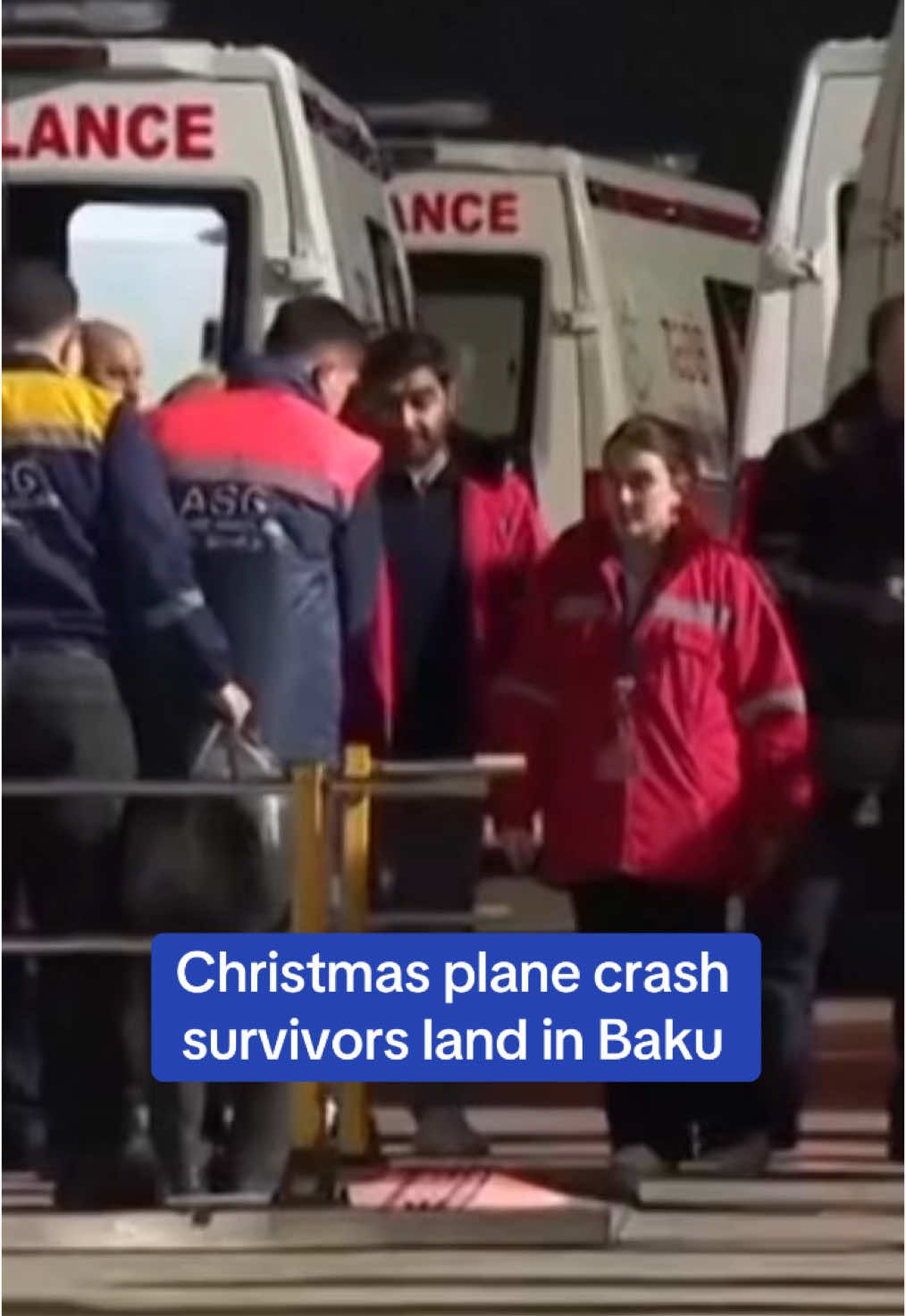 Survivors of the Christmas Day plane crash were seen landing in Baku, Azerbaijan. The Azerbaijan Airlines flight tragically crashed in Kazakhstan, killing 38 and injuring 29. The cause of the crash is still being investigated. #planecrash #news #azerbaijan #airplane #plane #crash 