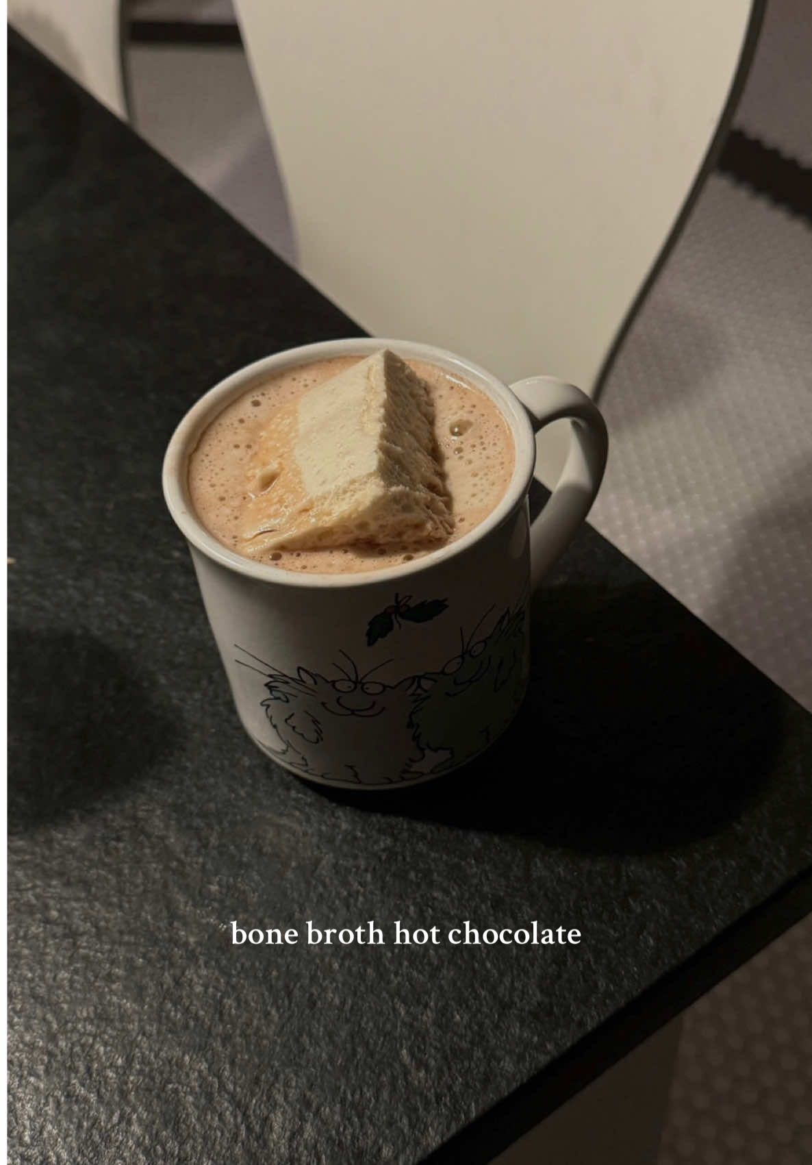 I’ve been making this nonstop it’s so addicting. Open for the recipe. 💌 Bone Broth Hot Chocolate  - 1 cup of @MALK Organics almond milk - 1/2 cup water - 1 scoop @Paleovalley LLC chocolate bone broth protein powder (🔗 for 25% off) - 1 tsp cacao powder  - cinnamon to taste Enjoy ♥️ Let me know if you want the marshmallow recipe!! #guthealth #bonebroth #hotchocolate 