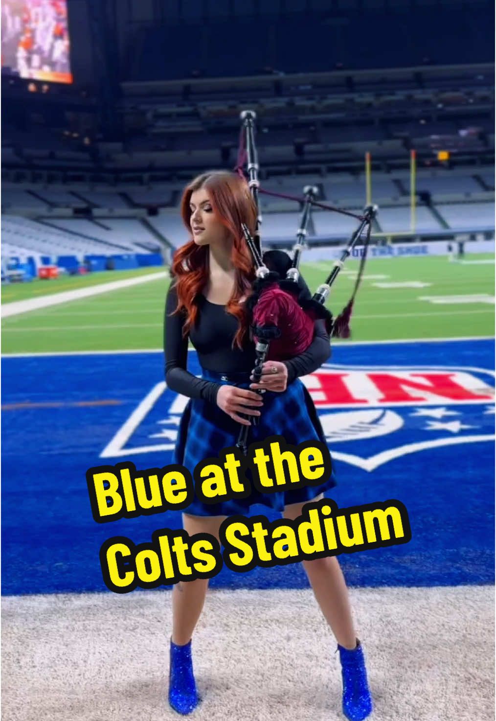 I can’t believe this happened, halftime videos coming VERY soon! #bagpipes #bagpiper #colts #blue #allythepiper #piperally @Indianapolis Colts @eiffel65 