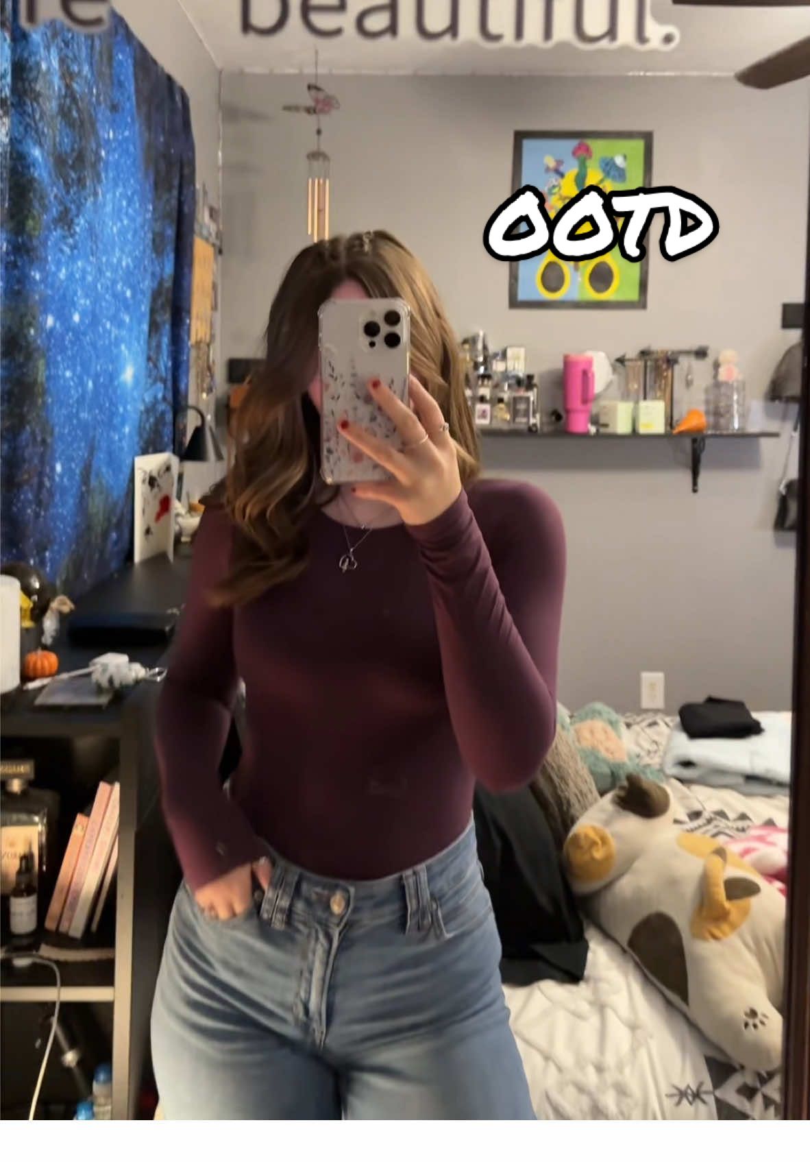 this bodysuit is such the perfect color 💜🥰🤭 |  #OOTD #outfit #winter #christmas #christmas2024 #bodysuit #jeans #amazonbodysuit #americaneaglejeans #americaneagle #outfit #outfitideas 