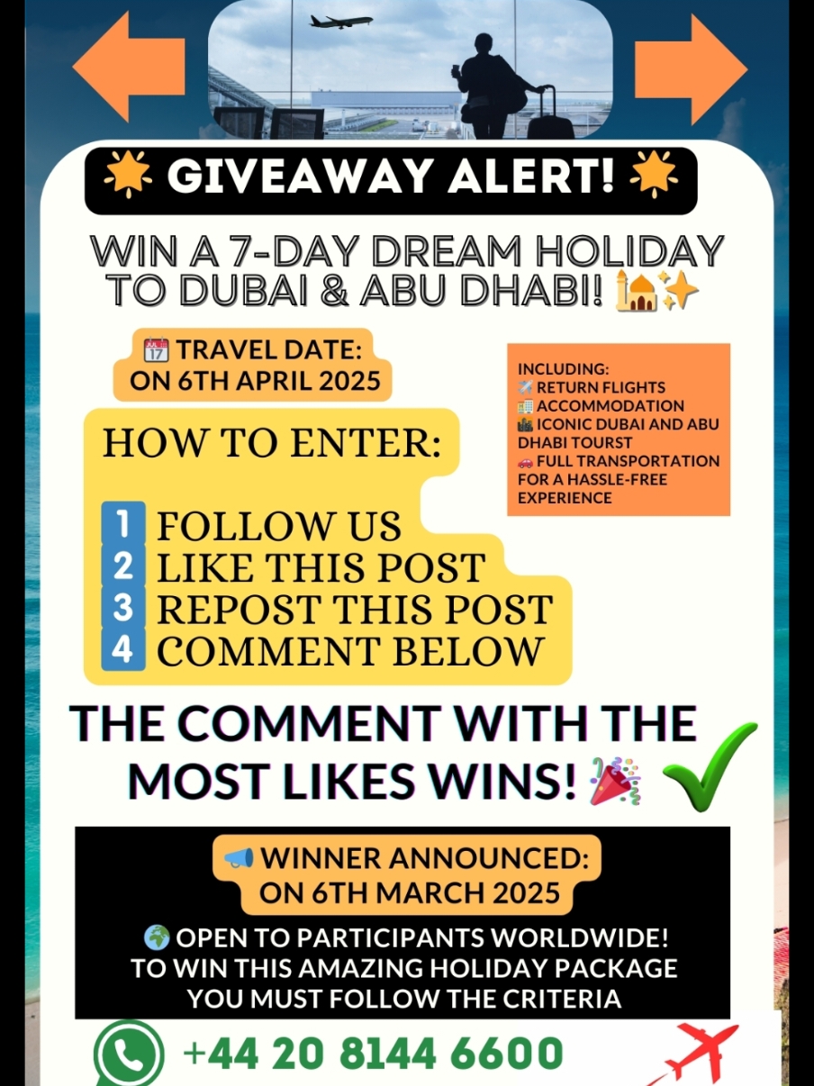 Dubai Holidays Giveaway #ToursGlobe #dubai #summervibes #uk #fyp #foryou #travel #adventure #trips #usa🇺🇸 #europe #canada_life🇨🇦 @tiktokglobal 