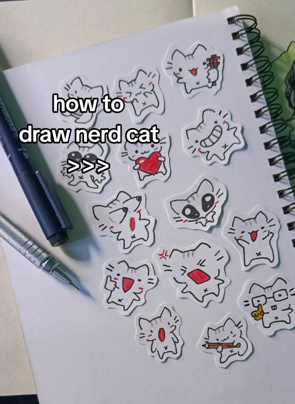 #fyp #cat #lucu #how to draw nerd cat #foryoupage #nerdcat #drawing #pen #4u #fypシ 