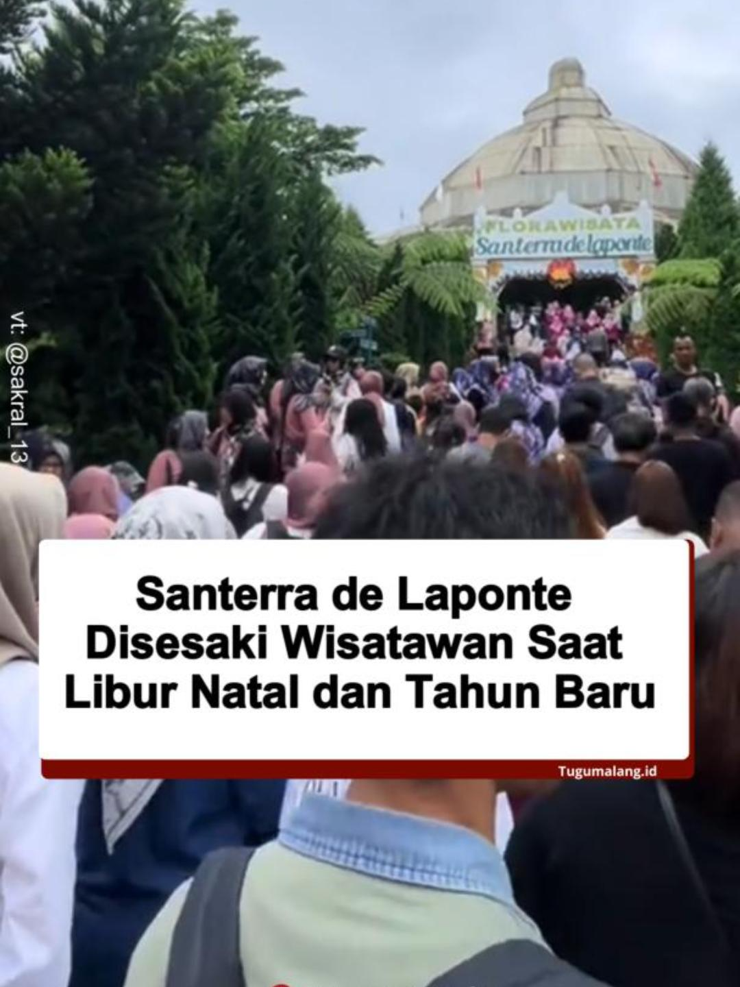 Suasana di Santerra de Laponte, Kecamatan Pujon, Kabupaten Malang, berubah menjadi sangat padat selama libur sekolah yang bertepatan dengan Natal dan Tahun Baru. Antusiasme tinggi dari wisatawan yang datang dari berbagai daerah menyebabkan area wisata tersebut penuh sesak, hingga menimbulkan kesan kurang nyaman bagi sebagian pengunjung. Dalam video yang beredar, terlihat antrean panjang di pintu masuk yang hampir tak berujung. Kepadatan ini juga terus berlanjut di dalam area wisata, di mana setiap sudut lokasi dipenuhi oleh pengunjung. Aktivitas wisata, seperti berfoto dan menikmati pemandangan taman bunga, menjadi sulit dilakukan dengan leluasa karena banyaknya orang yang berlalu lalang. Santerra de Laponte tetap menjadi magnet wisata, tetapi lonjakan pengunjung di momen liburan seperti ini perlu dipertimbangkan sebelum merencanakan kunjungan. Baca berita ditugumalang.id