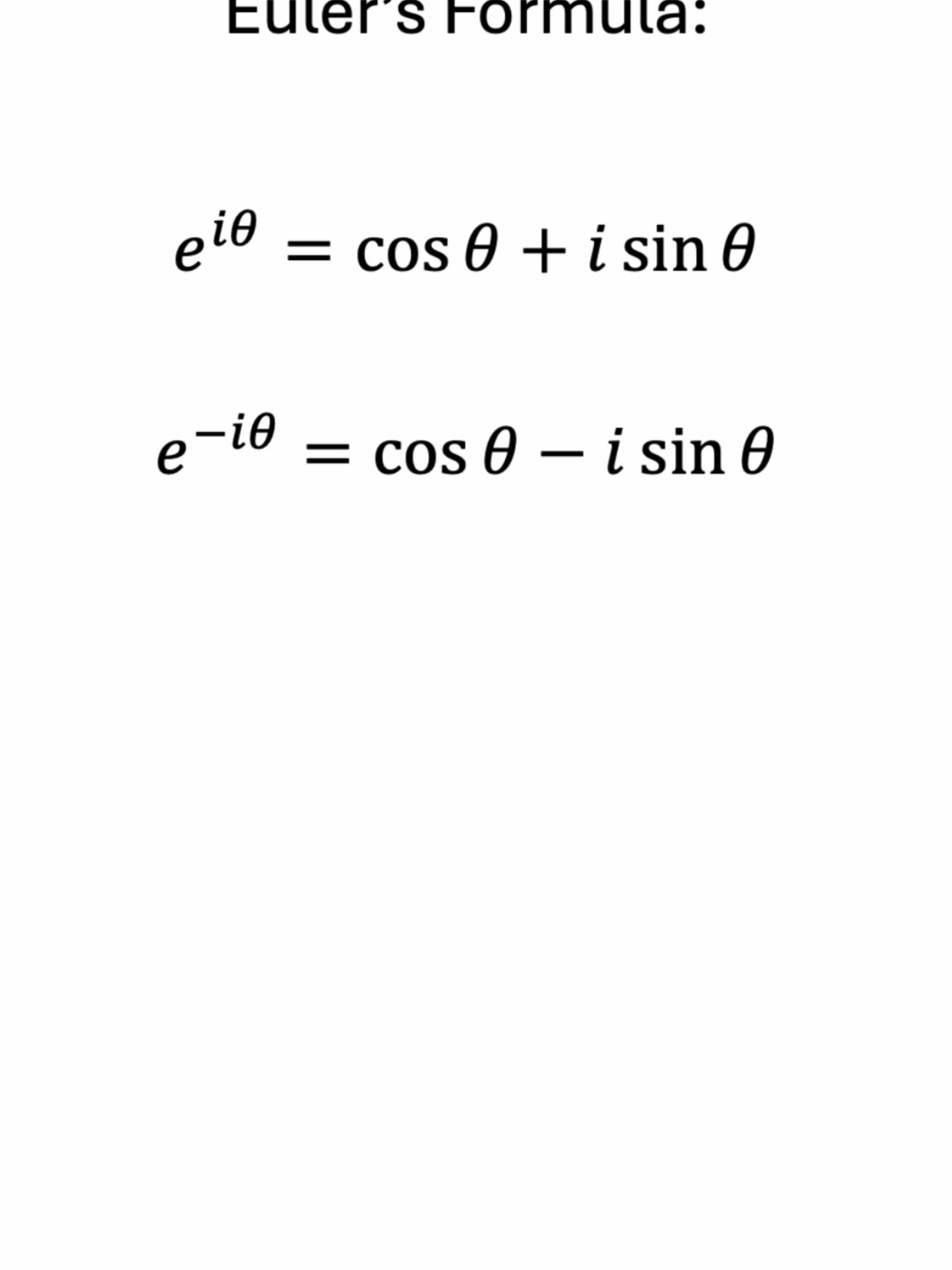 Euler's formula establishes a fundamental relationship between complex exponentials and trigonometric functions. In electrical engineering, it is very common to use Euler's formula to express the cosine and sine in terms of complex exponentials. #math #maths #physics #engineering #electricalengineering