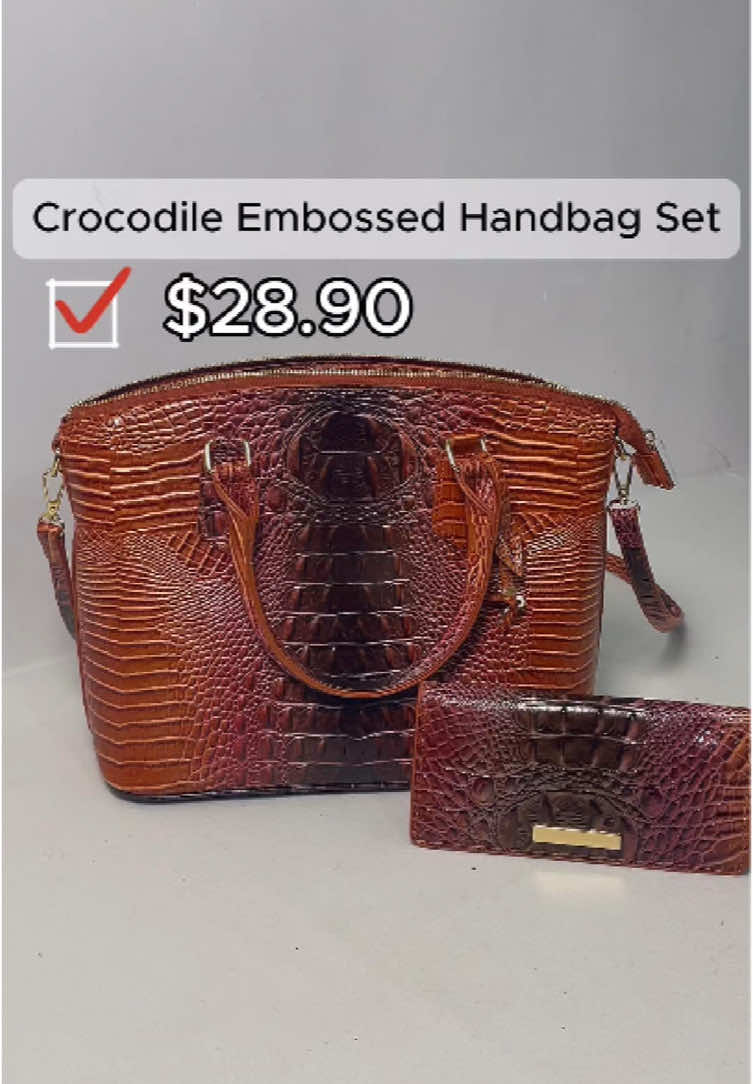 Looking for a handbag that screams luxury without breaking the bank 🏦 💸💁🏼 This crocodile embossed handbag & wallet set is the statement piece that you need🐊🤎🔥 #bagandwallet #luxuryhan#bagandwalletw#luxuryhandbags##luxurywallett#handbaga#luxuryi#walletc#womensaccessoriesb#crocodilec#crocodileembossedo#crocodilehandbagp#TikTokShopmademebuyit#tiktokshopping