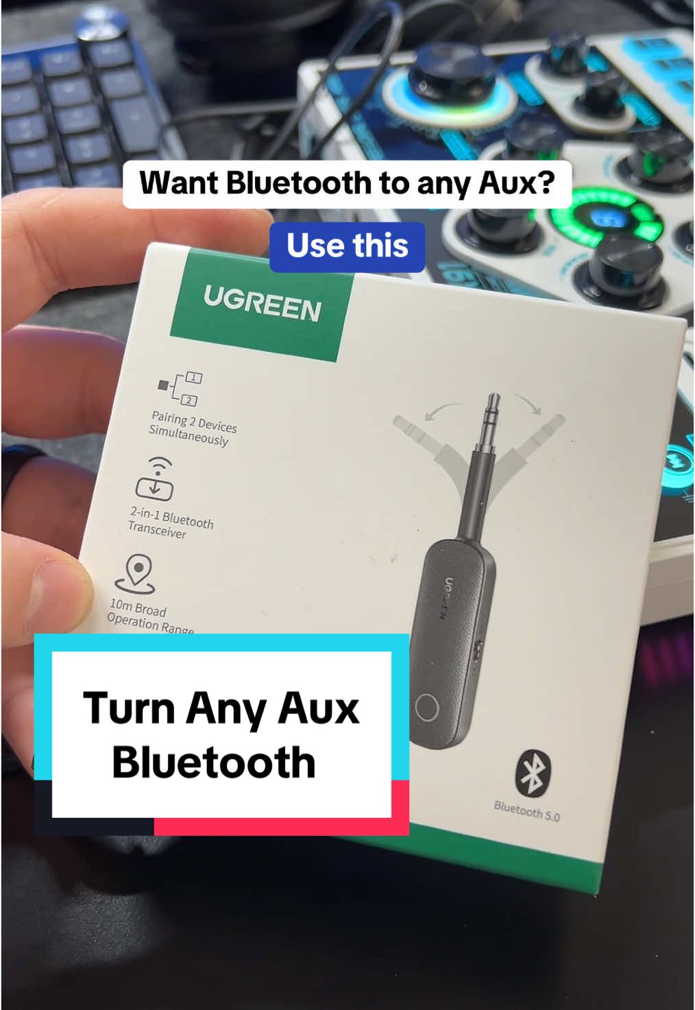 Send Bluetooth audio from your mixer, airplane screens, etc to headphones. Or flip a switch and connect your phone to any aux input port via Bluetooth. This is the UGreen Bluetooth Audio Receiver & Transmitter 