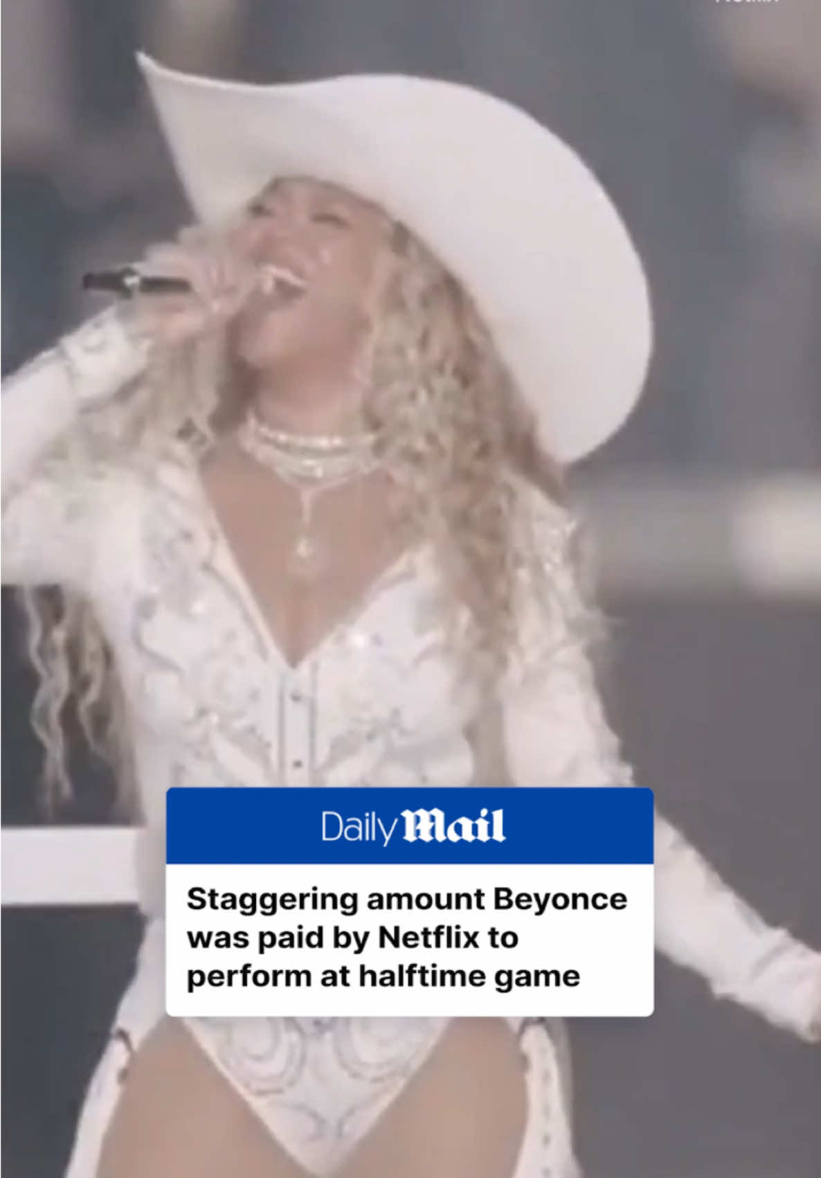 Beyonce reportedly had a massive payday for her halftime performance as part of Netflix's NFL Christmas Day doubleheader, taking home $20million for her 13-minute music extravaganza. Alongside special guests Shaboozey, Post Malone, and her 12-year-old daughter Blue Ivy, Beyonce took the field at NRG Stadium in her hometown of Houston at the halfway point of the Ravens blowout of the Texans. Beyonce earning more than $1million per minute for her time on Netflix are just reports and have not been confirmed by either the streaming network or the 'Cowboy Carter' singer. The $20million figure comes from social media, with several people claiming the staggering figure is part of a larger deal with Beyonce and Netflix.