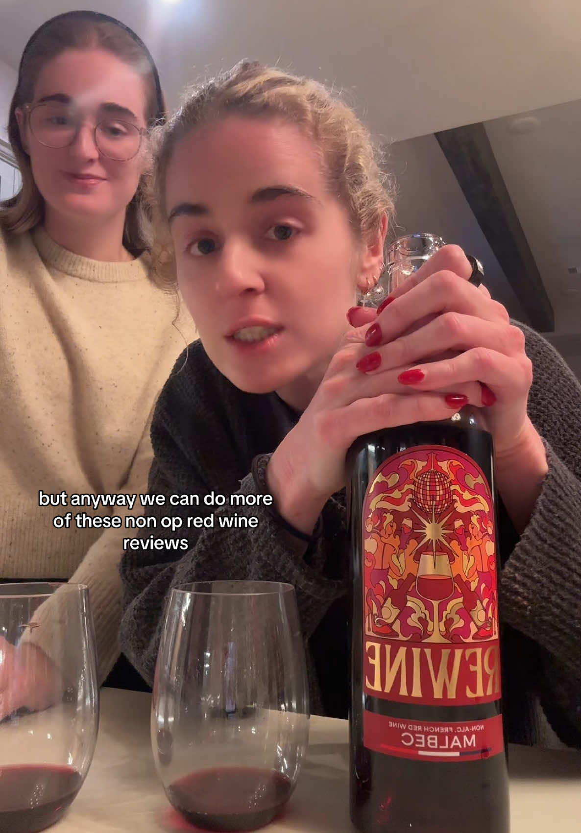 Replying to @Natalie REWINE nonalc red wine review with my sister, Halle! She works in the alcohol industry and knows quite a bit about wine, so we wanted to put her knowledge to the test. Plus we thought it would be cool to give you the perspective of a drinker (Halle) and non-drinker (me). You should definitly try Rewine - we loved it! #sobriety #alcoholfree #alcoholfreejourney #sober #sobercurious #dallas #dryjan #dryjanuary #nonalcoholicdrink 