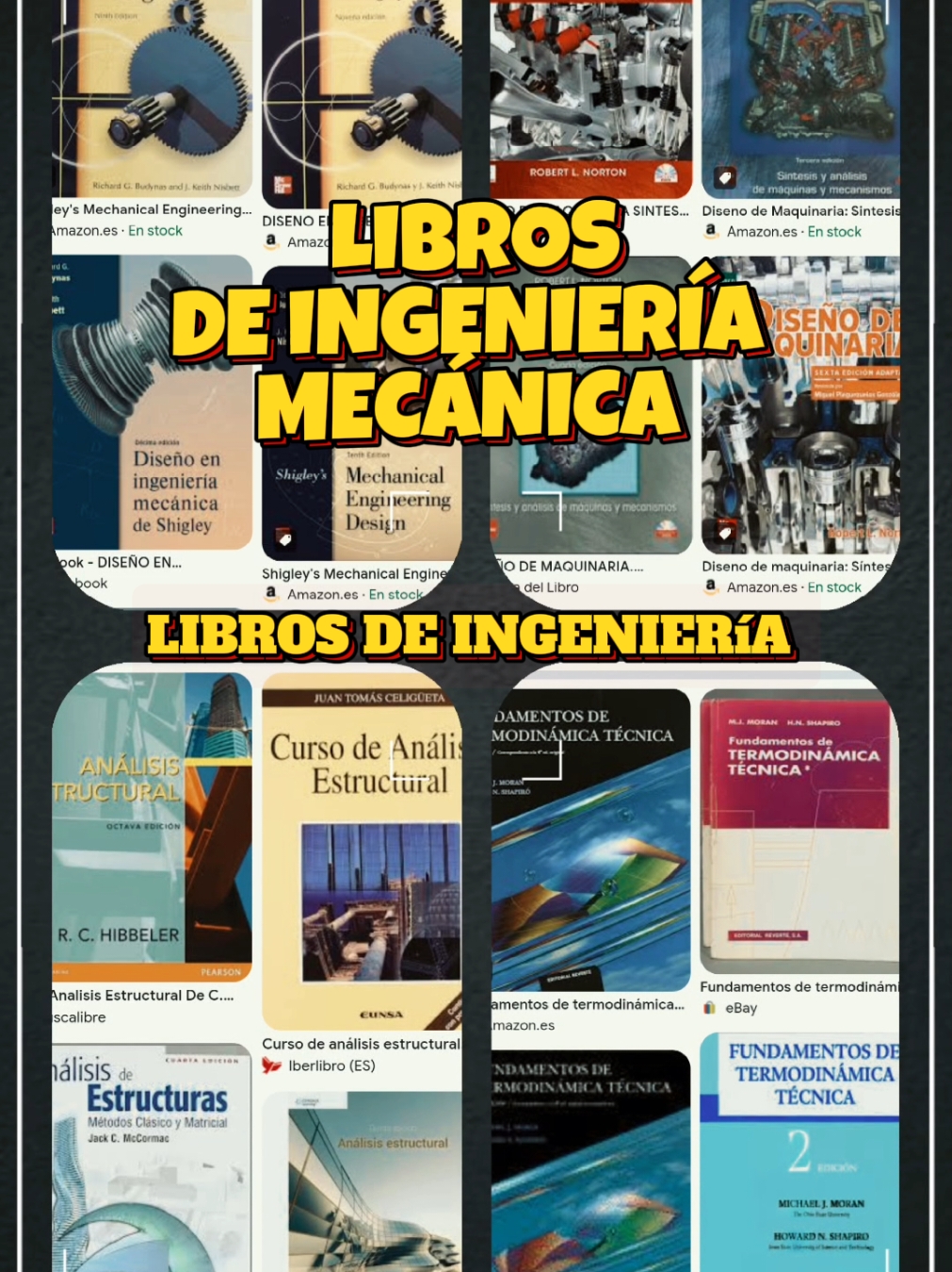 INGENIERÍA MECÁNICA: si estás estudiando ingeniería mecánica estoy seguro que has visto alguno de estos libros como el de diseño de elementos de máquinas de Shigley el de teoría de mecanismos de Norton el de Shapiro de termodinámica aplicada y los de análisis estructural.  #ingehmz #universidad #mechanicalengineering #ingenieriacivil #university #ingenieriacivil #ingenieriamecanica  #CapCut 