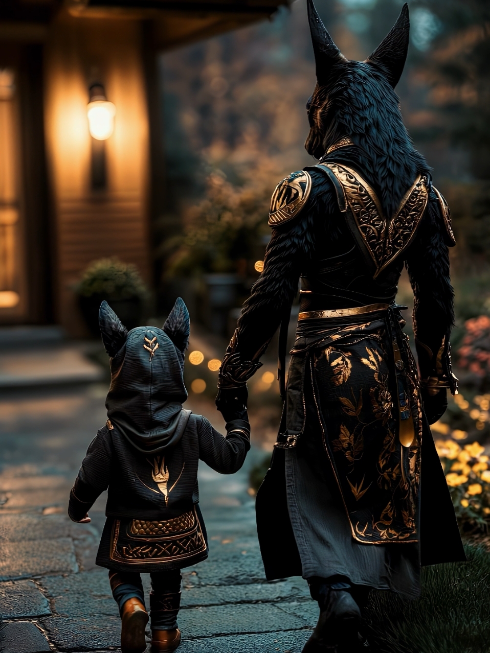 Anubis returns home to see his son. 🏡 Link in Bio ⬇️ #anubis #livewallpaper #osiris #livephoto #wallpaper #edit #midjourney #egyptian #god #work #Home #son #children 