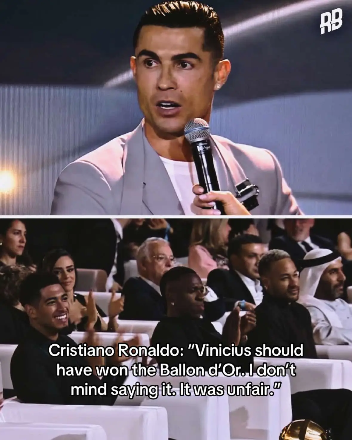 Cristiano Ronaldo: “Vinicius should have won the Ballon d’Or. I don’t mind saying it. It was unfair.” #globesoccer #globesoccerawards #cristianoronaldo #ronaldo #cr7 #ronaldo #goat #globesoccer #globesoccerawards #football #footballtiktok #futbol #vinijr #futebol #goviral #trending #siuuuu #suiiiiiiiiiiiiiii 