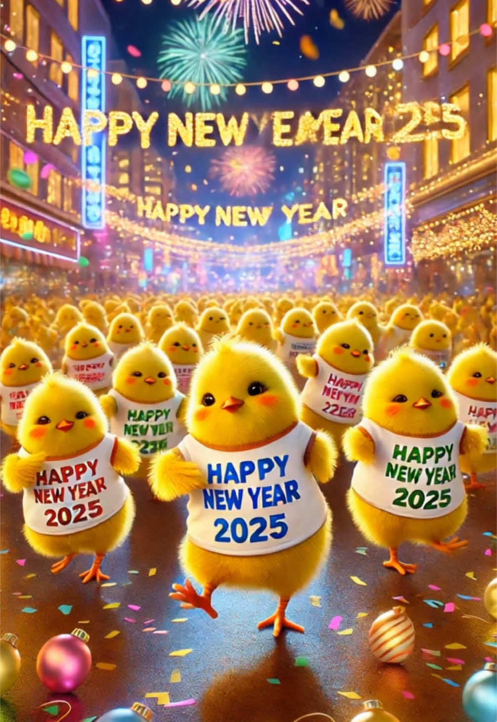 Happy New Year 💛 Cute Chicks Celebrating! #happynewyear #cute #animal #ai #aiart #midjourney #viral_video #cuteanimals #fup #fypdong 