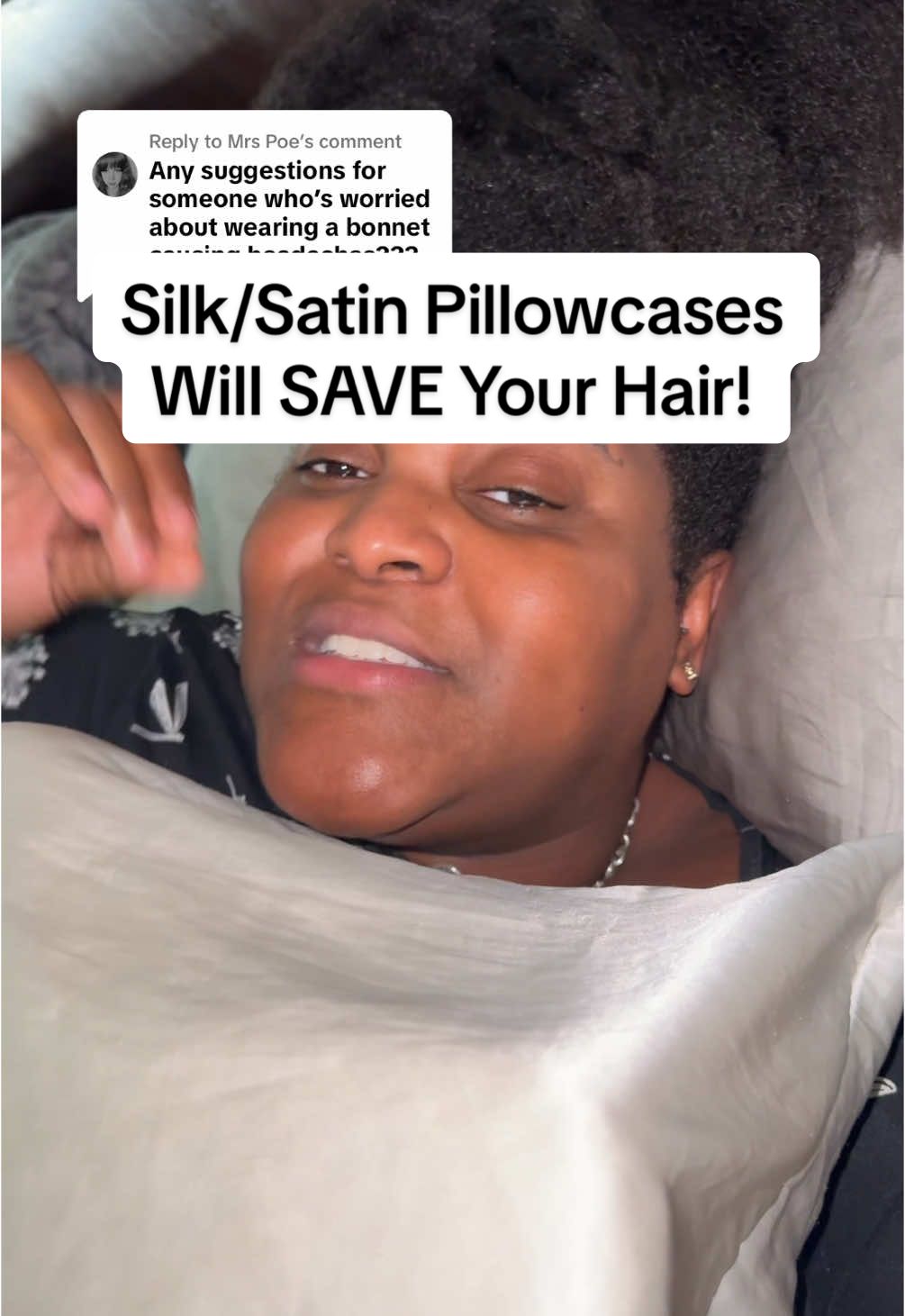 Replying to @Mrs Poe Silk/Satin pillowcases are the next best thing! #satinpillowcase #silkpillowcase #haircareroutine #satinbonnet 