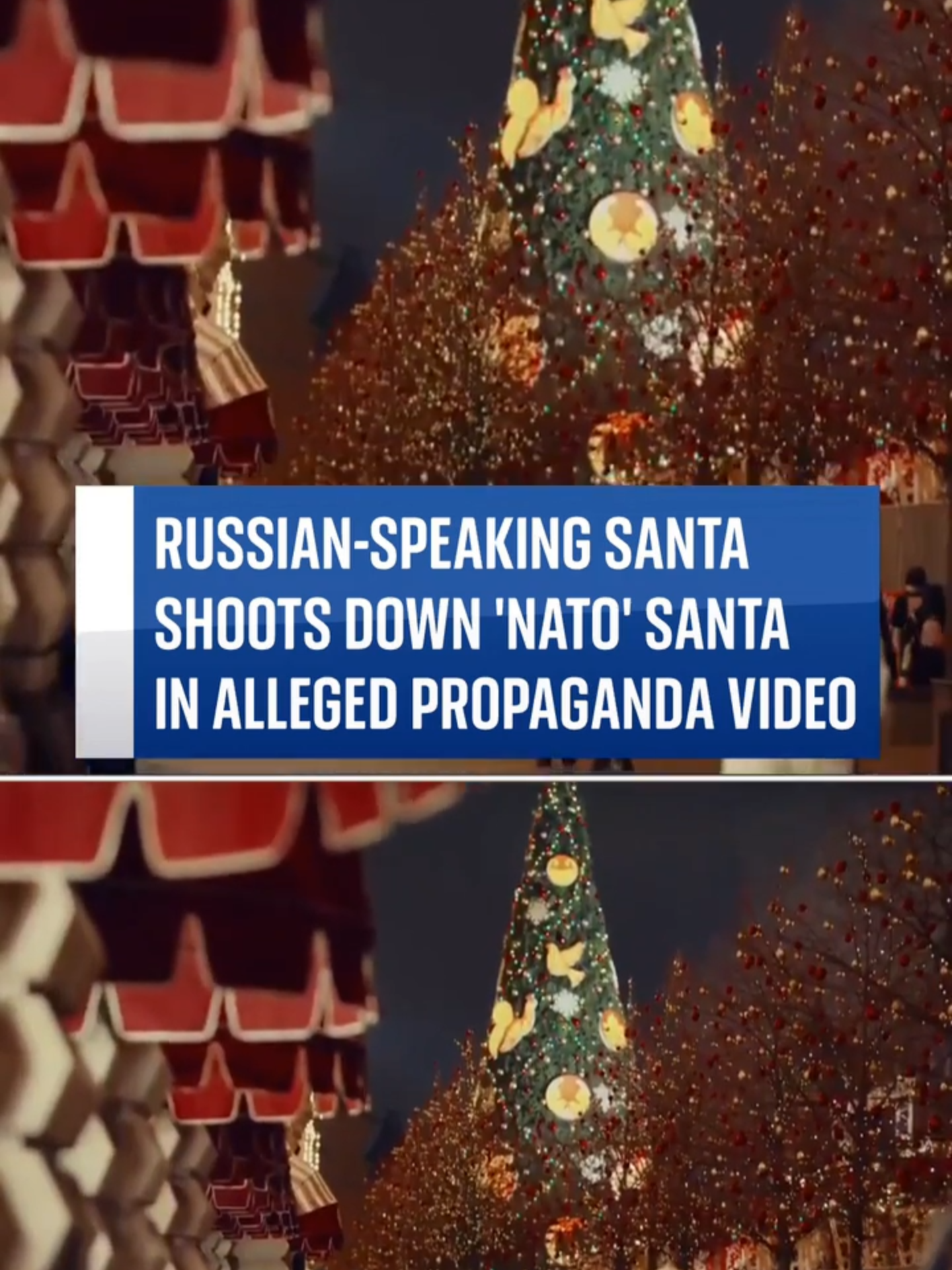 An alleged propaganda video has been released showing a red sleigh-riding Santa with cargo bearing the NATO logo being shot out of the sky by an alternative Russian-speaking Santa. #Russia #NATO #Christmas