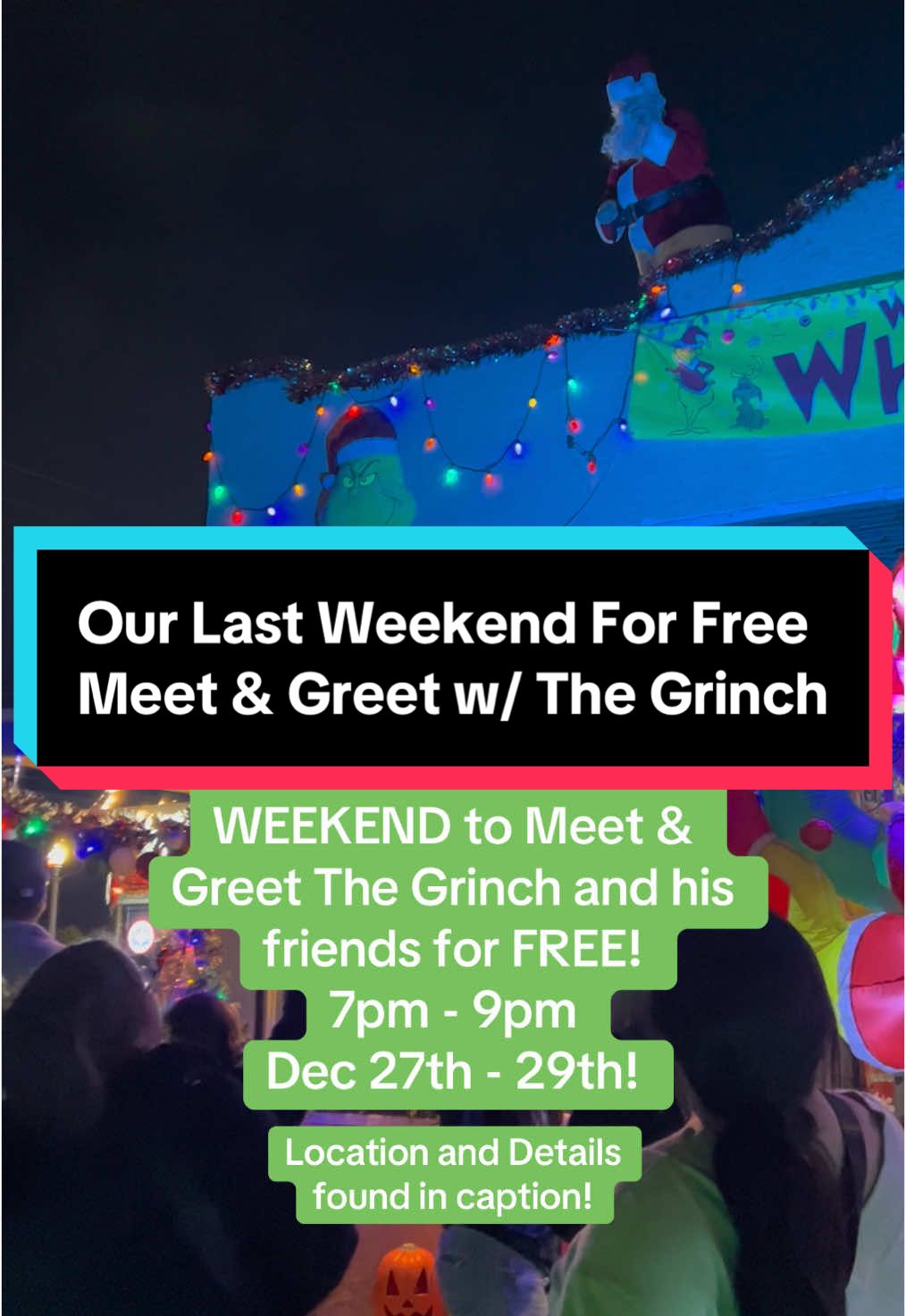 The Grinchmas House 754 N Lemon St Anaheim CA 92805 • Follow Us On Instagram: @TheAnaheimPopUps • Come Check Out The Grinchmas House, free for everyone to see, beginning Fri, Nov 29th, 2024 and runs every Fri - Sun til Dec 29th! Free spinning the Grinch’s wheel for prizes after meeting The Grinch! Free photo ops with The Grinch and his special guests!  *Hot Chocolate has been halted because of the Norovirus outbreak until further notice. **Nights cancelled if bad weather occurs. Follow us on Instagram for updates and news! ***There are no public restrooms on site ****Line will be cut at 8:30pm if the line reaches/passes our neighboring market, La Bonita Market • #thingstodoinoc #anaheim #bandsforarms #bands4arms #b4a #photoops #theoc #popup #christmas #christmaslights #thegrinch #thegrinchmashouse #hotcocoa #christmaspresents #oogieboogie #jackskellington #grandmagrinch #grinch #holidays #winter #snow #snoopy #charliebrown 