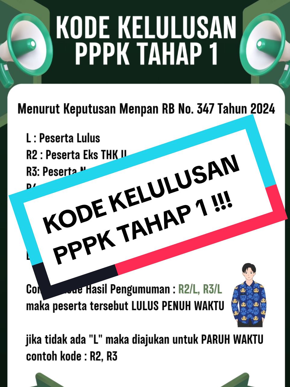 Pengumuman PPPK Tahap 1 berlangsung dari tanggal 24 Desember hingga 31 Desember 2024.  Yuk pahami kode kelulusannya.  #ConSantanderConecto #pppk #asn #kode #fyp #foryoupage #tiktok #gurutiktok #pppk2024  @Neili Sulviani @dinaya syauqia @zuryaniyani709 @ukhtiradhiah 