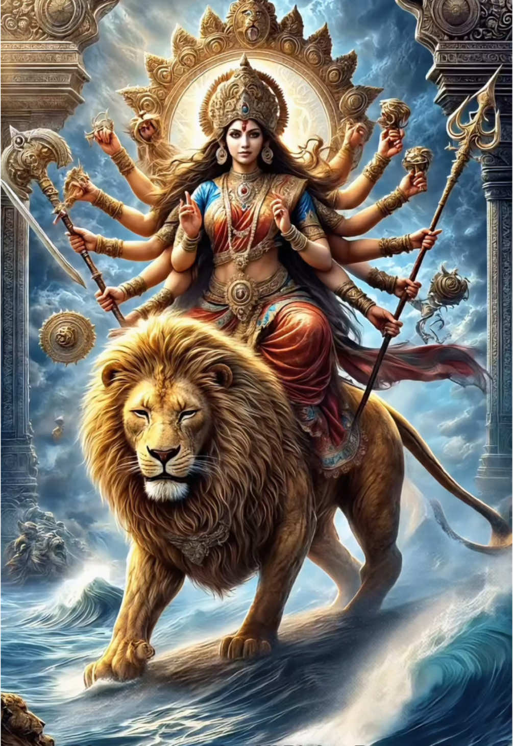 🕉️🙏Goddess Durga riding the lion Majestic and fierce, Goddess Durga commands her lion with unmatched grace and power, embodying the triumph of good over evil. Hashtags: #DurgaMaa #DivineFeminine #Navaratri #GoddessDurga #Shakti #LionRide #VictoryOfGood #MahishasuraMardini #DeviDurga #DurgaBhakti #SacredFeminine #DeviWorship #DivinePower #HinduMythology #DurgaIllustration #SpiritualArt #CinematicArt #LionSymbolism #EmpoweredDevi #DurgaAvatar