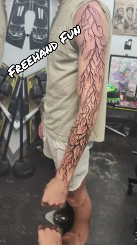 Had fun with this freehand lightning sleeve.It was my first tattoo back from Christmas break after being off for 6 days.  #tattoos #tattootiktok #tattooartistsoftiktok #tattooartist #monroelouisiana #froggy #fyp 
