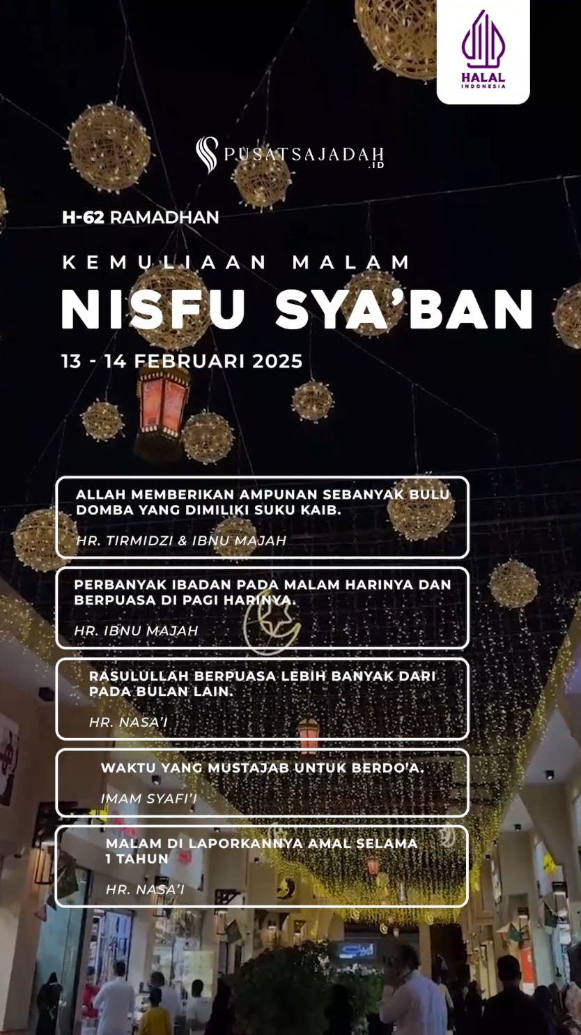 YaAllah Pertemukanlah kami dengan malam Nisfu Sya'ban... aamiin🤲🤲 #reminders #reminderislamic #nisfusyaban #masyaallahtabarakkallah #pusatsajadah #pusatsajadahid #islamicvideo #islamic_video #islamicpost 