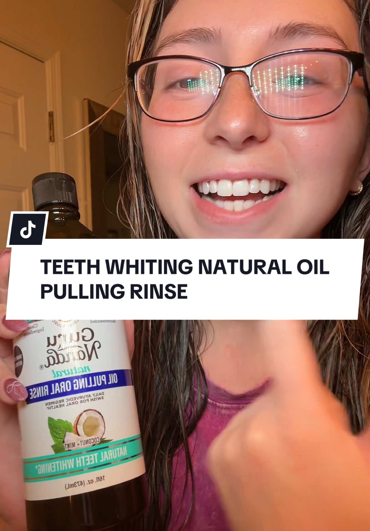 Oil pulling may help whiten your teeth & prevent cavities! Results may vary. @GuruNanda LLC #oilpulling #teethcare #teethcleaning #oilpullingbenefits #gurunadaoilpulling #oralcare #oralcareroutine #teethwhitening #natural 