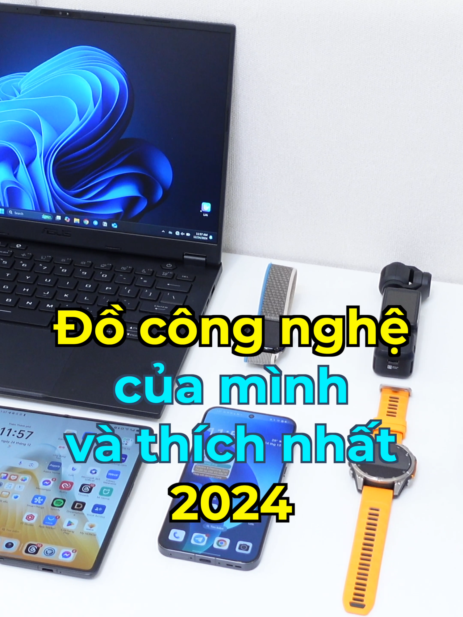 Đồ công nghệ mình thích 2024 :)) laptop năm nay mình ấn tượng con Asus TUF A14 và mua luôn nó, smartwatch thì thích Apple Watch series 10, Garmin fenix 8, DJI Osmo Pocket 3, TV thì Samsung The Frame 75