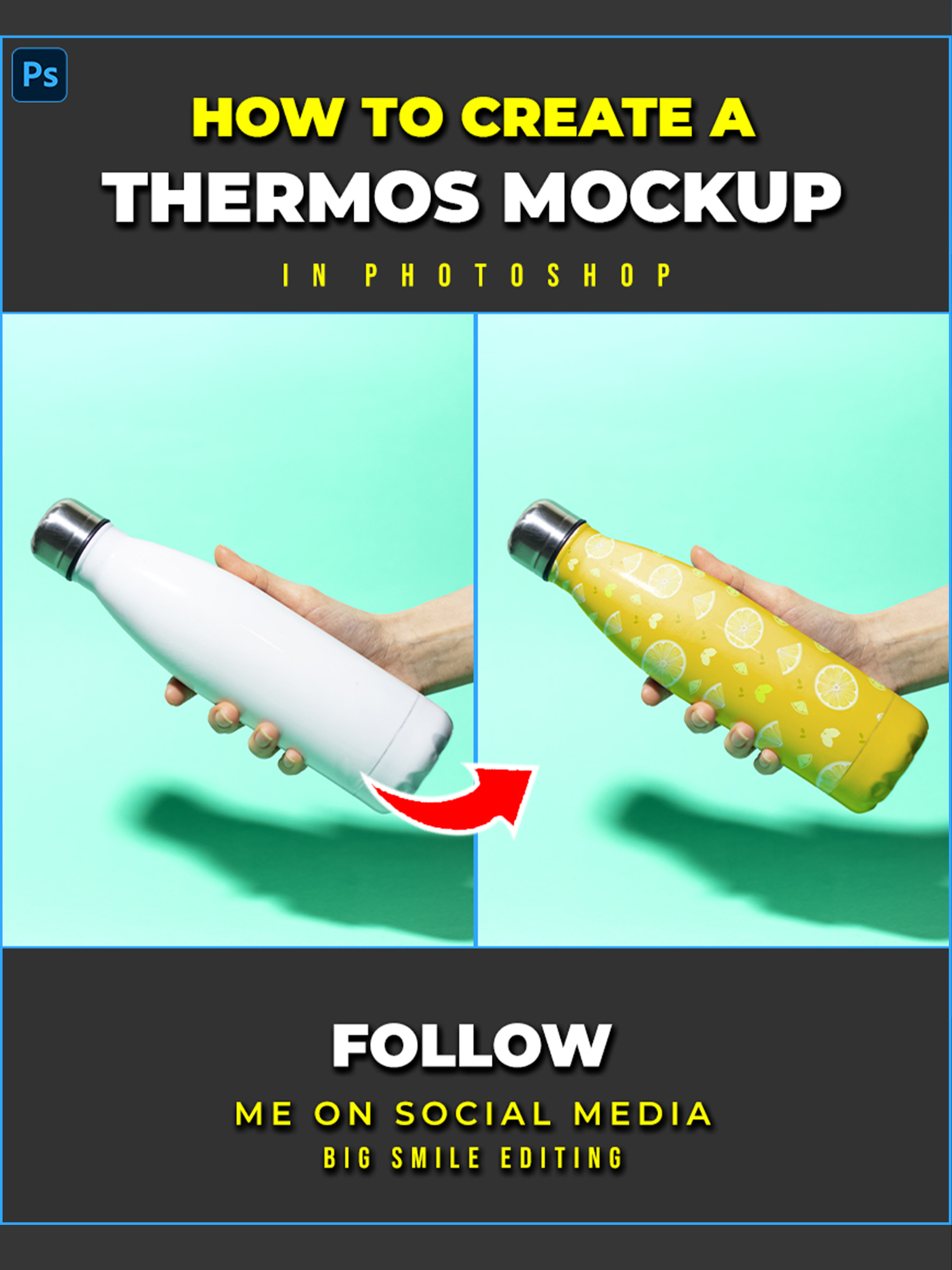 How to create a thermos flask mockup in Adobe Photoshop #photoshoptricks #designer #tutorials #tutorial #photoshop #photography #adobe #adobephotoshop #bigsmileediting