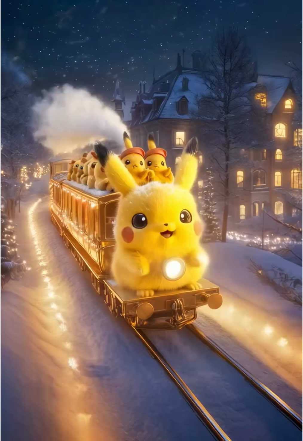 Pikachu and Eevee's Journey #ai #pokemon #fantasy #pikachu #winter 