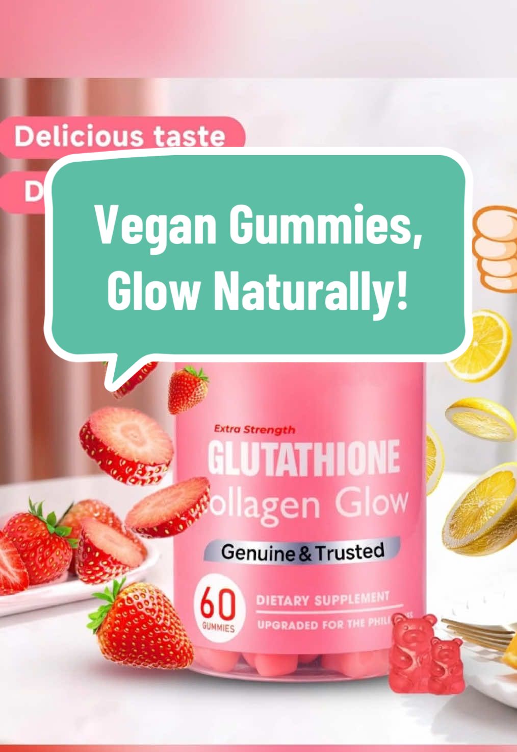 Glow naturally with these vegan, sugar-free gummies! 🌸 Boost collagen, strengthen nails, and support your immune system—all in one delicious treat. 💕 #VeganWellness #HealthyGlow #BeautyBoost