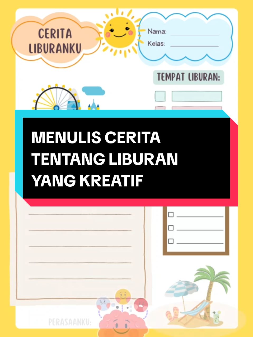 menulis cerita tentang liburan, simple hanya 1 lembar tinggal print. ⚠️KLIK LINK BIO YANG MAU TEMPLATENYA 👆 #kegiatanlibursekolah #ceritaliburan #lembarkegiatananak #kegiatanliburan 