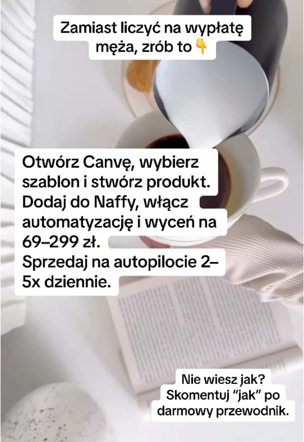 💡 Nie musisz czekać na czyjąś wypłatę – zacznij zarabiać sama! 💻 Kilka prostych kroków dzieli Cię od stworzenia własnego źródła dochodu: 1️⃣ Otwórz Canvę i wybierz gotowy szablon. 2️⃣ Stwórz produkt w swojej niszy. 3️⃣ Dodaj produkt do Naffy i włącz automatyzację. 4️⃣ Wyceń produkt na 69–299 zł. 5️⃣ Sprzedawaj na autopilocie nawet 2–5 razy dziennie! Brzmi ciekawie? 🤔 Zostaw komentarz “JAK”, a wyślę Ci darmowy przewodnik, który pokaże, jak zacząć! 🚀 #ZarabiajOnline #KobietaZarabiająca #BiznesOnline #CanvaZarobek #DochódPasywny #PracaZdalna #RozwójOsobisty #MotywacjaDoDziałania#dlaciebie❤️ 