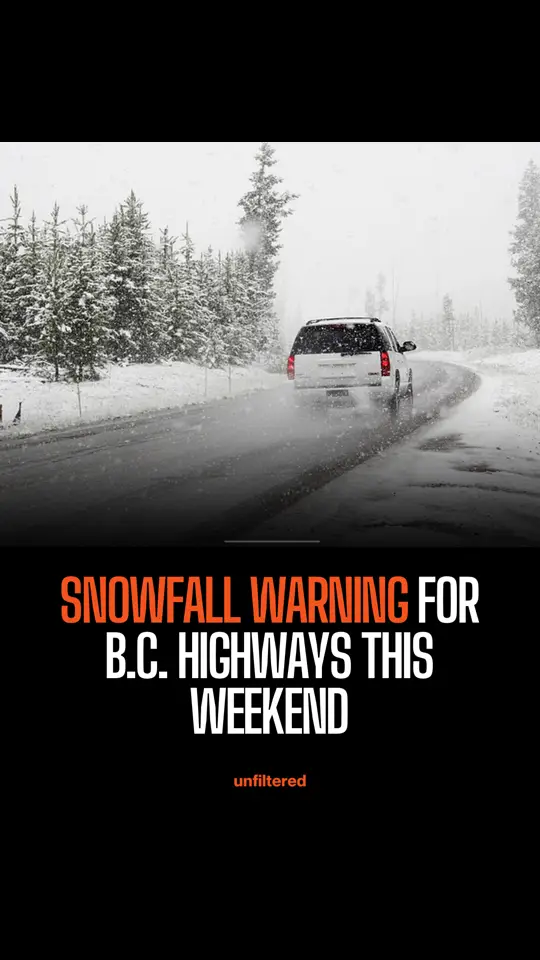 Snowy conditions are expected on B.C. highways this weekend. A snowfall warning is in effect for the Sea to Sky Highway, where up to 20 cm of snow is expected between Brandywine Falls and Whistler from Friday evening through Saturday afternoon. Snow will be heaviest Saturday morning, transitioning to light showers or wet flurries by the afternoon. Other areas like the Coquihalla, Highway 3, and the Trans-Canada Highway may see up to 15 cm of snow, but no formal warnings have been issued. Travel safely: reduce speed, turn on headlights, and keep a safe distance. ❄️🚗 #Keepitunfiltered #Vancouver #BritishColumbia #Canada #BCWeather #SnowfallWarning #BCHighways #SeaToSky #WinterDriving #SnowConditions #BCStorm #RoadSafety #TravelAlert #Coquihalla #Highway3 #TransCanada #Whistler #BCInterior #SnowyWeekend